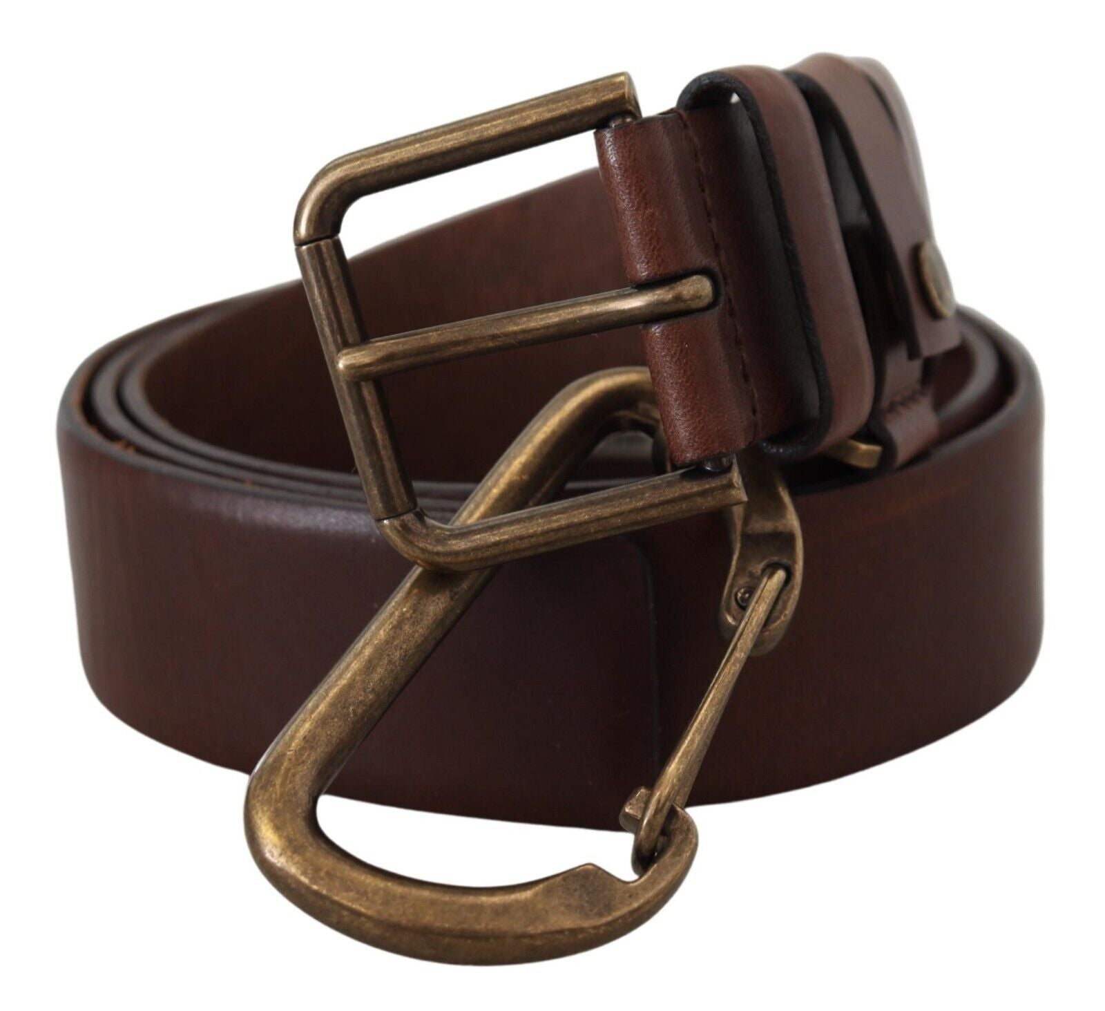 Dolce & Gabbana Brown Leather Gold Metal Buckle Carabiner Belt Dolce & Gabbana