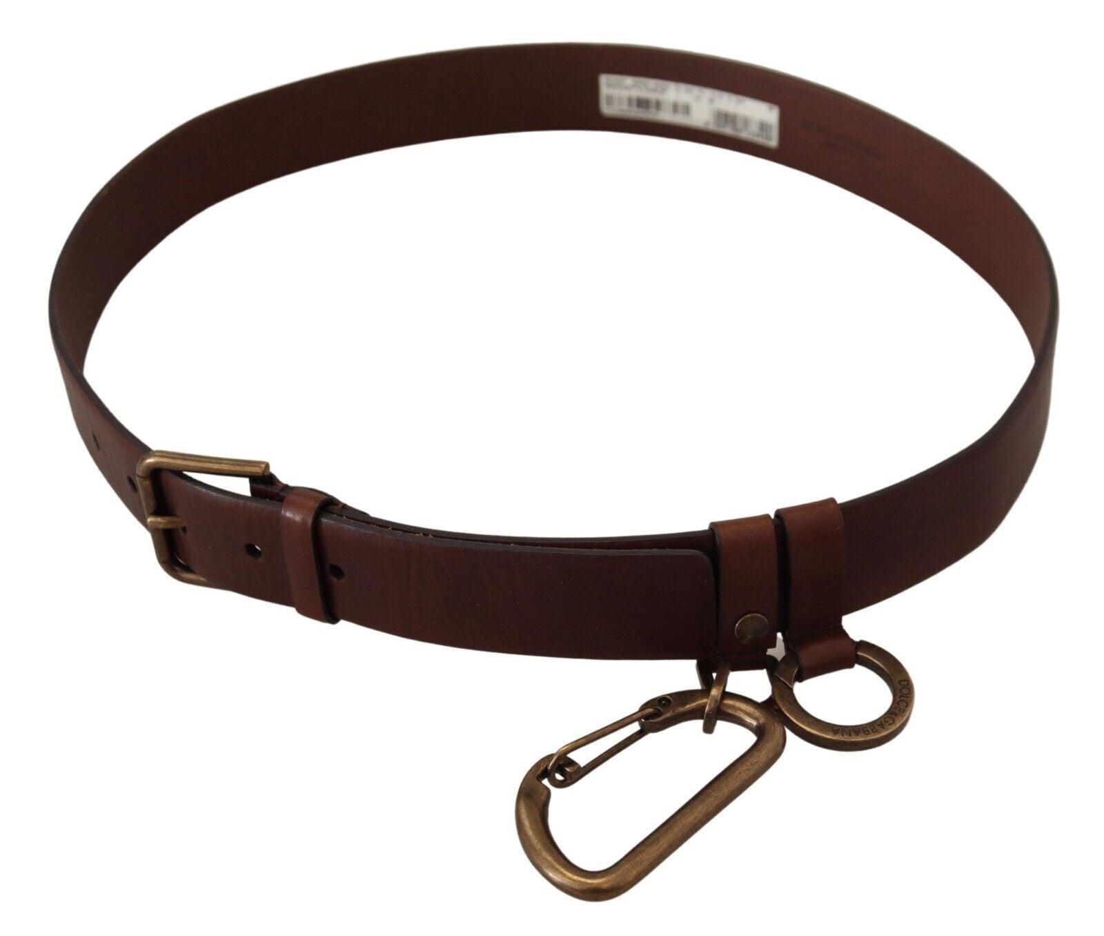Dolce & Gabbana Brown Leather Gold Metal Buckle Carabiner Belt Dolce & Gabbana