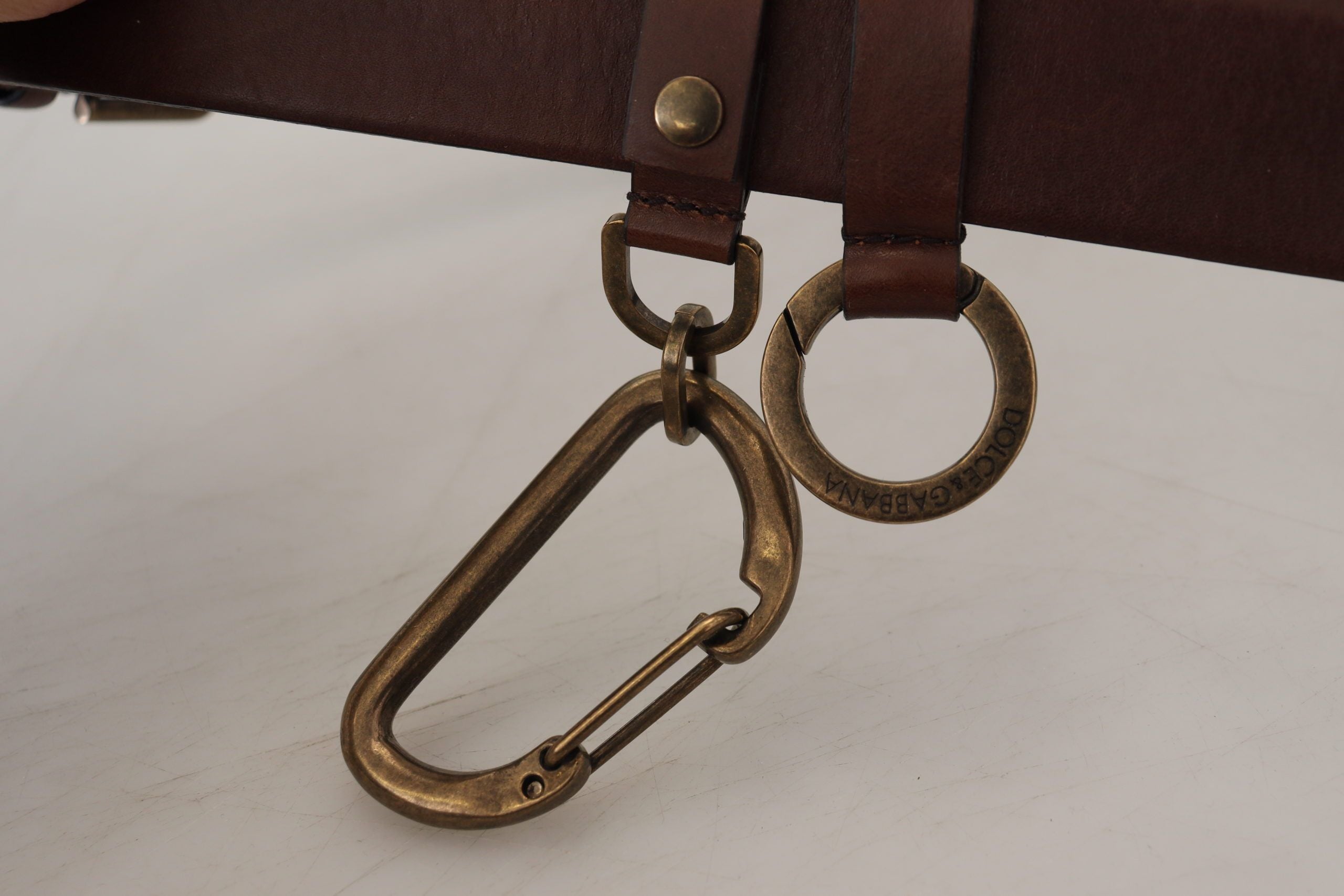 Dolce & Gabbana Brown Leather Gold Metal Buckle Carabiner Belt Dolce & Gabbana