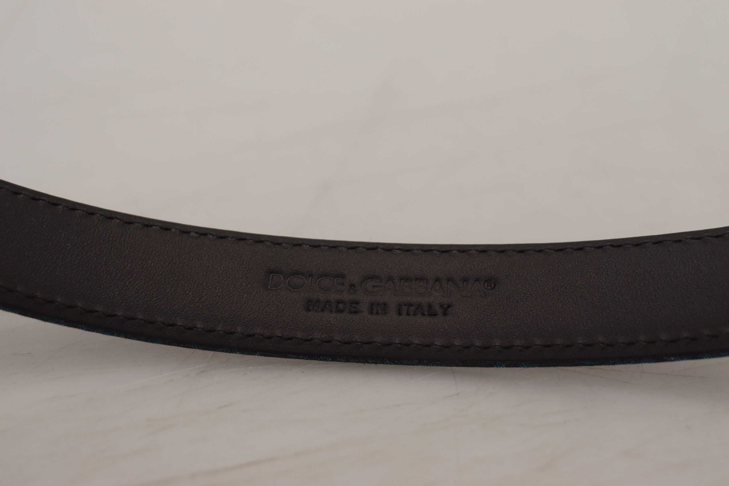 Dolce & Gabbana Blue Jacquard Moire Silver Metal Belt Men Dolce & Gabbana