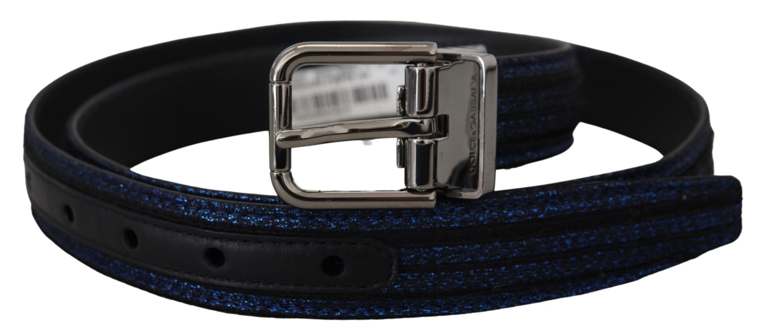 Dolce & Gabbana Blue Jacquard Stripe Silver Buckle Belt Dolce & Gabbana