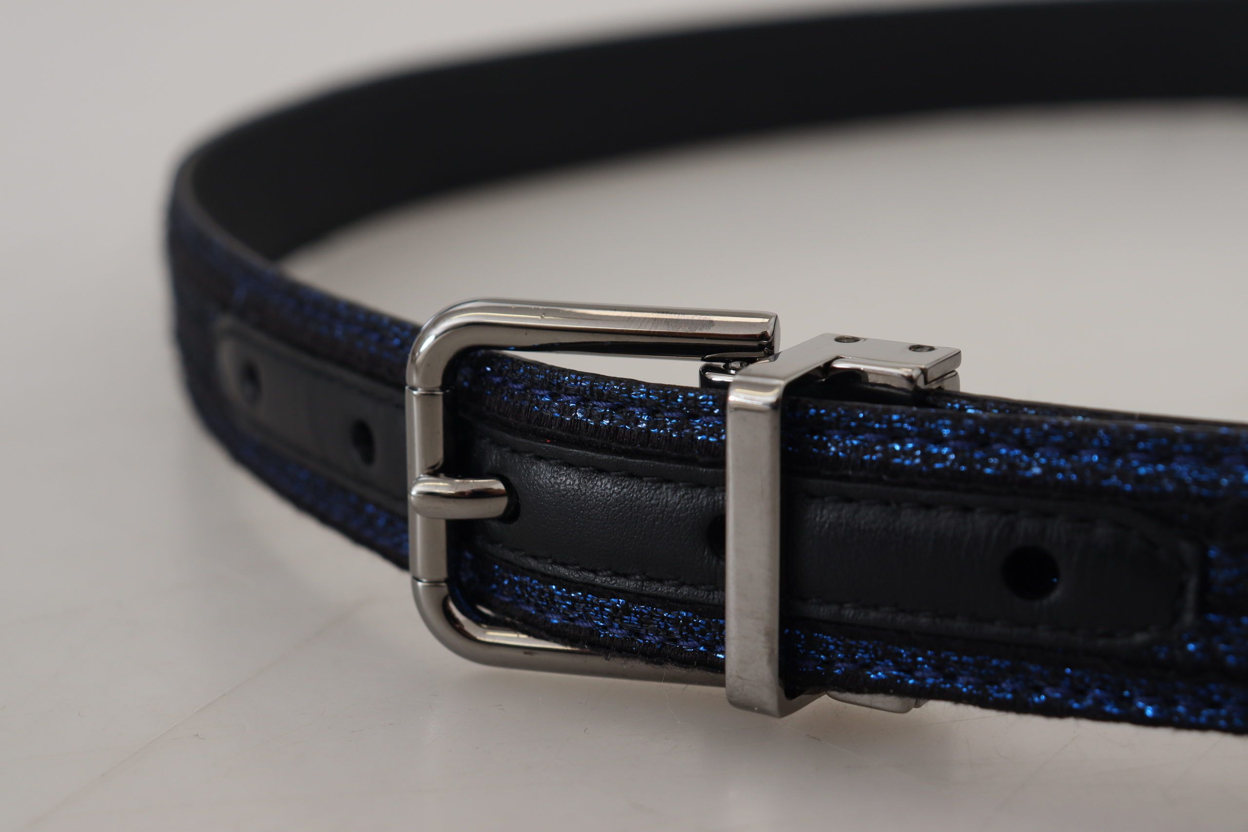 Dolce & Gabbana Blue Jacquard Stripe Silver Buckle Belt Dolce & Gabbana