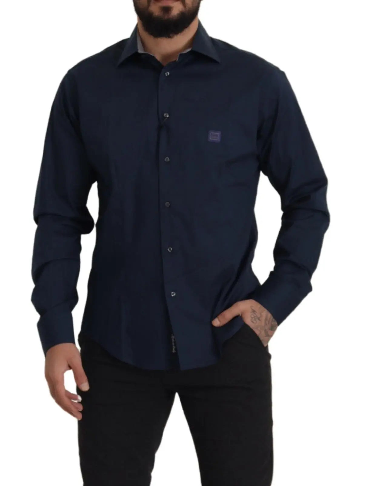 Roberto Cavalli Navy Blue Cotton Dress Formal Shirt Roberto Cavalli
