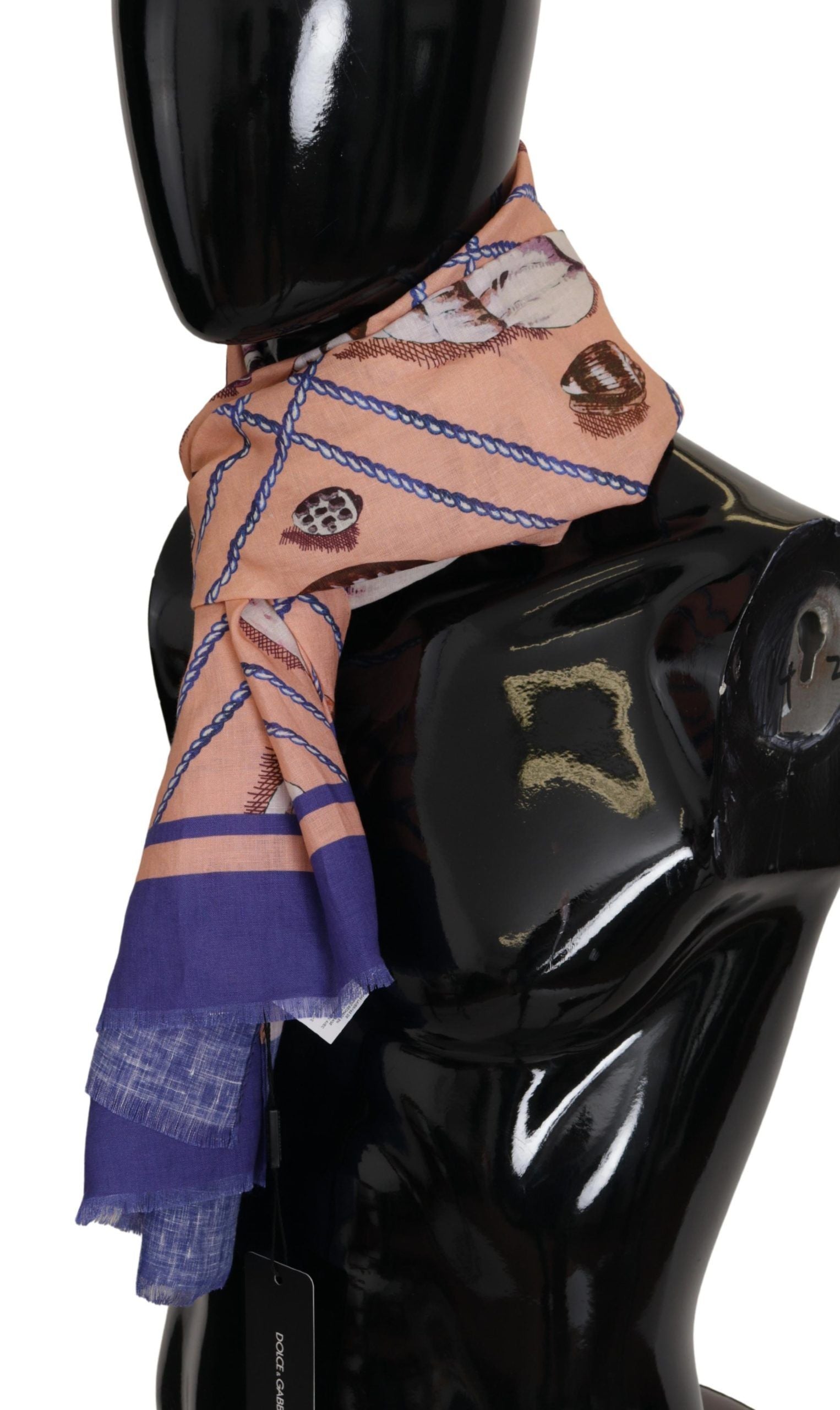 Dolce & Gabbana Blue Linen Seashell Pattern Mens Wrap Shawl Scarf Dolce & Gabbana