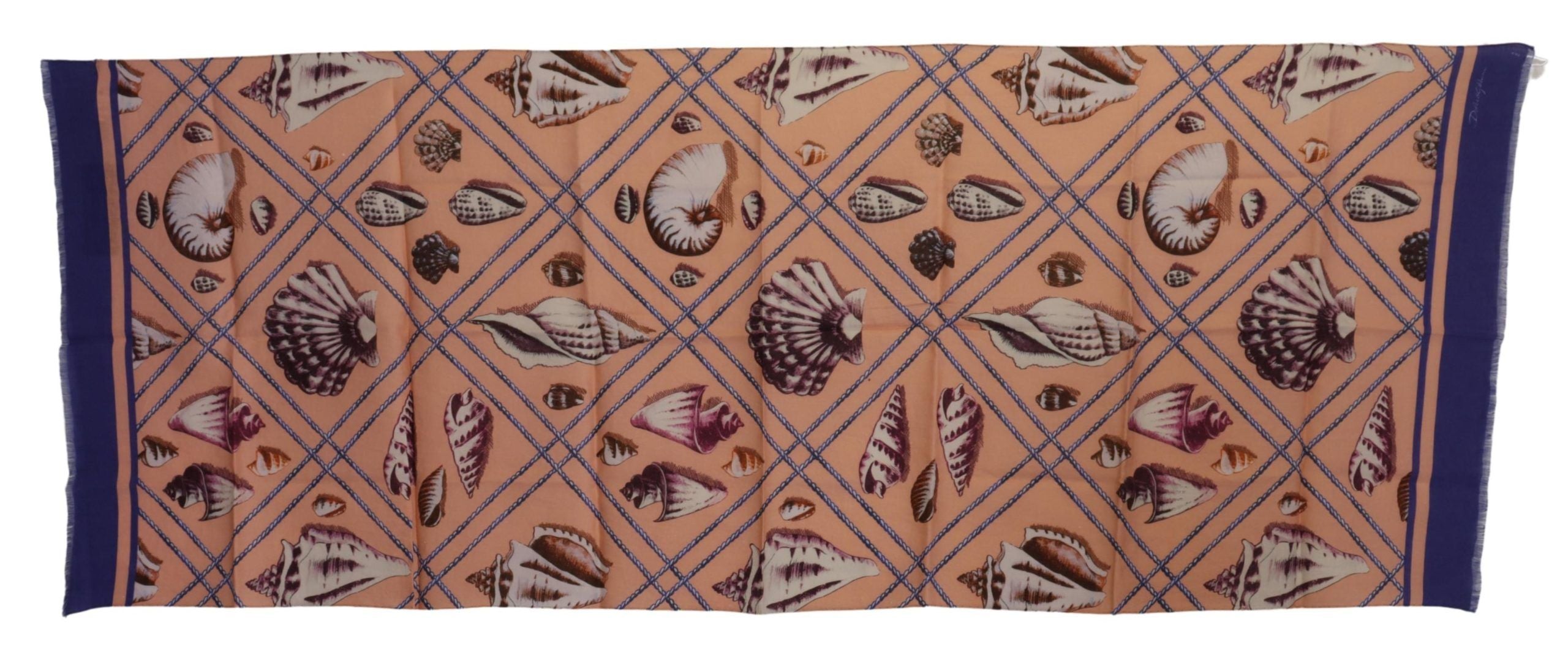 Dolce & Gabbana Blue Linen Seashell Pattern Mens Wrap Shawl Scarf Dolce & Gabbana