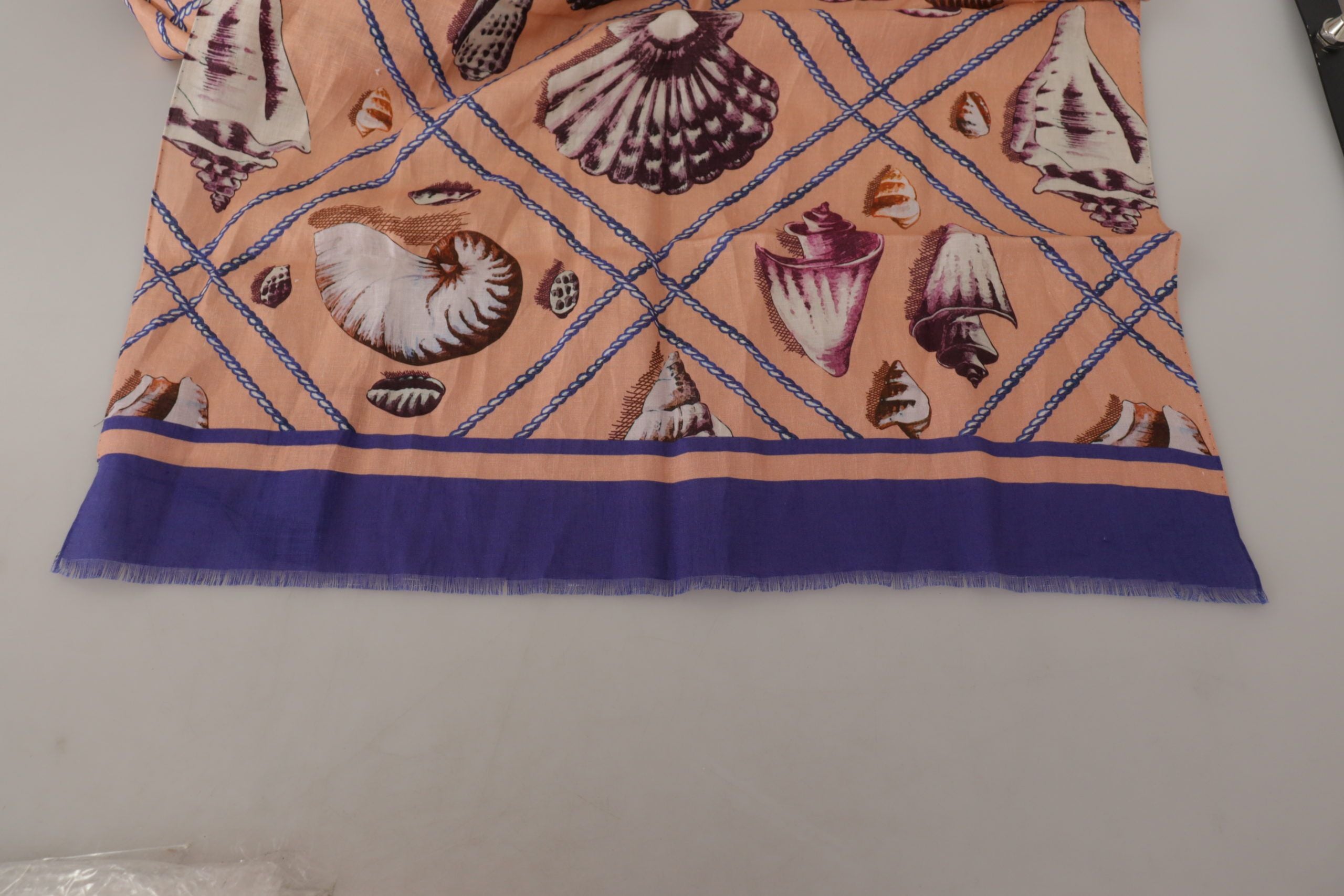 Dolce & Gabbana Blue Linen Seashell Pattern Mens Wrap Shawl Scarf Dolce & Gabbana