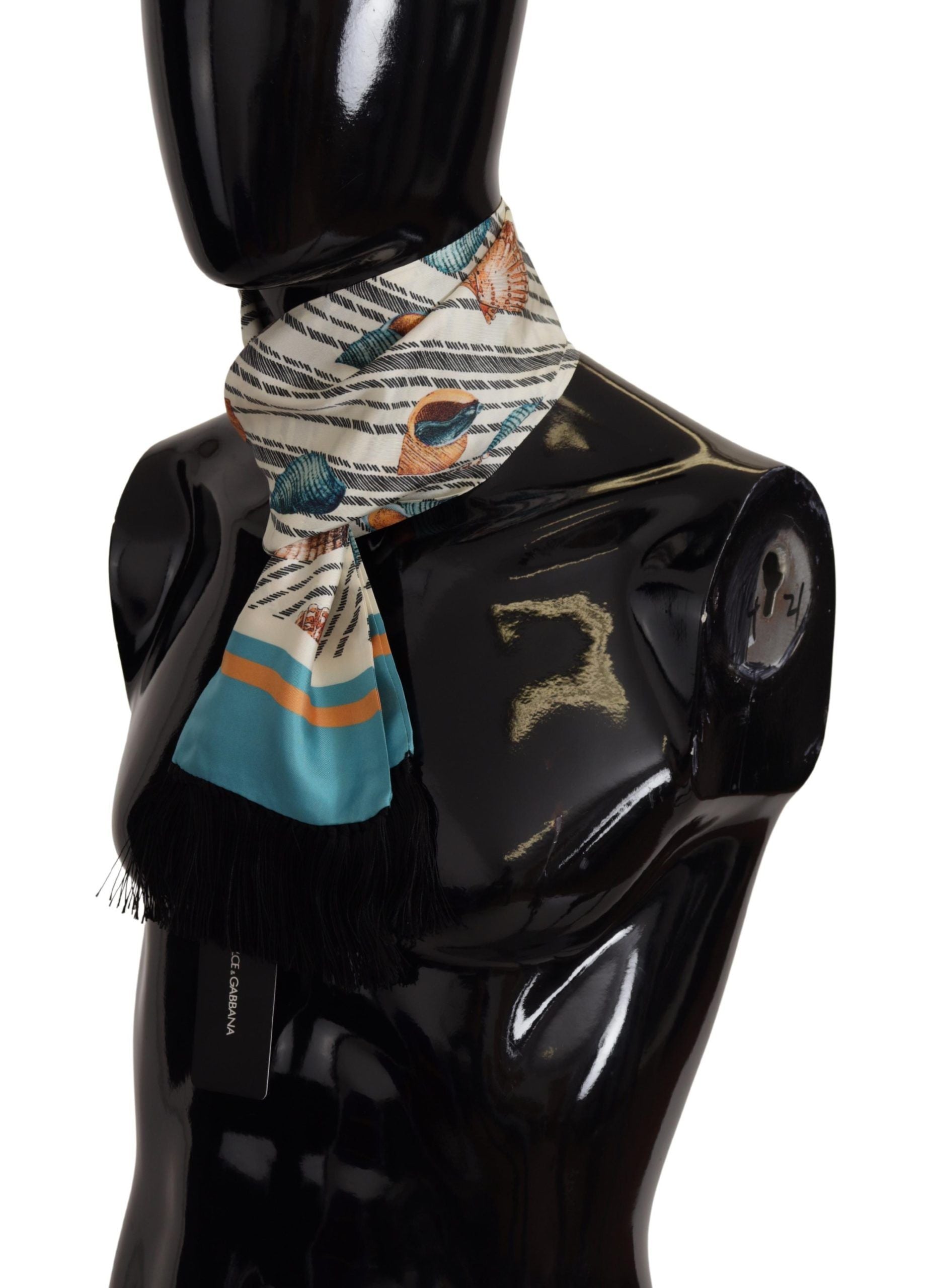 Dolce & Gabbana Multicolor Seashells DG Print Silk Shawl Fringe Scarf Dolce & Gabbana