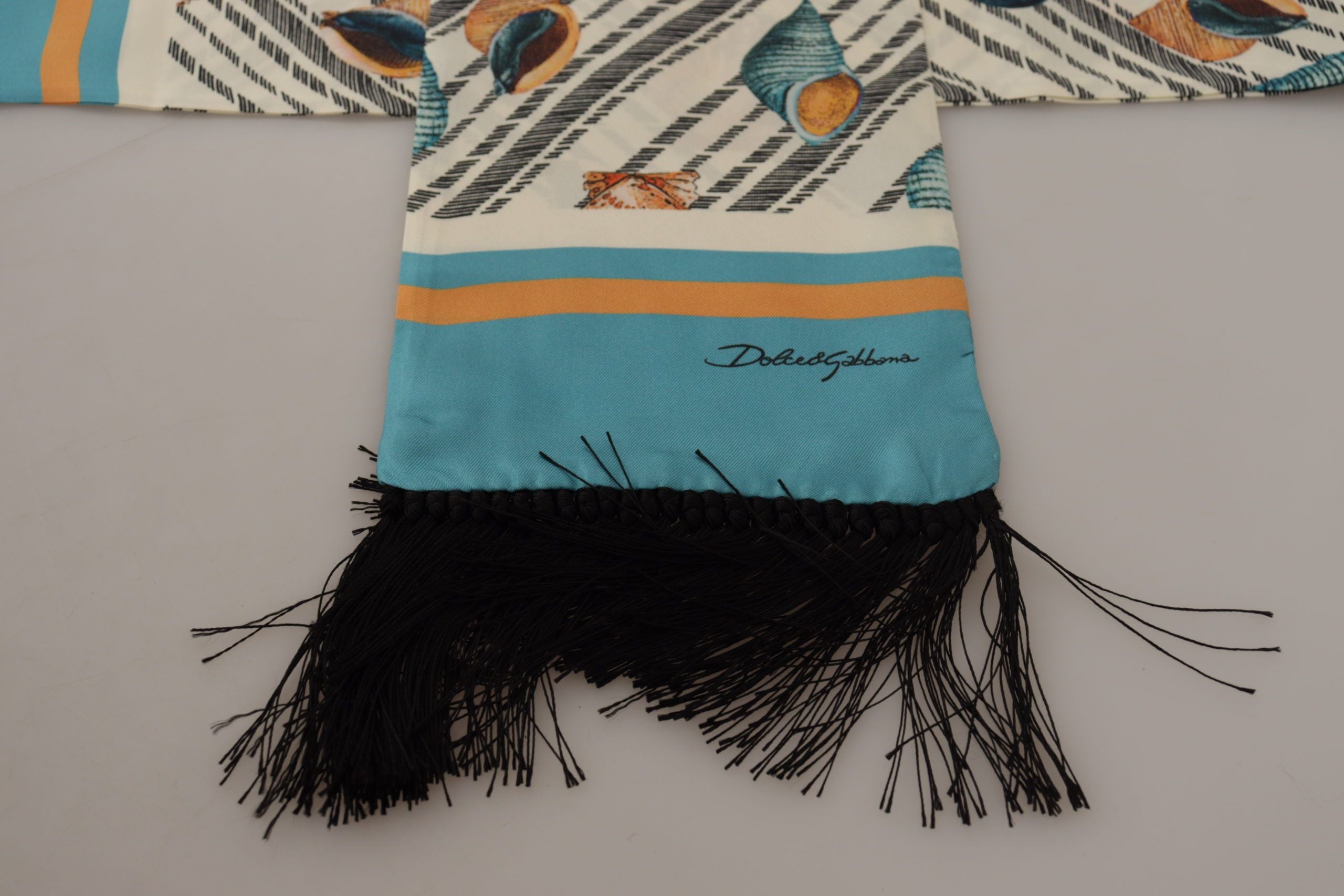 Dolce & Gabbana Multicolor Seashells DG Print Silk Shawl Fringe Scarf Dolce & Gabbana