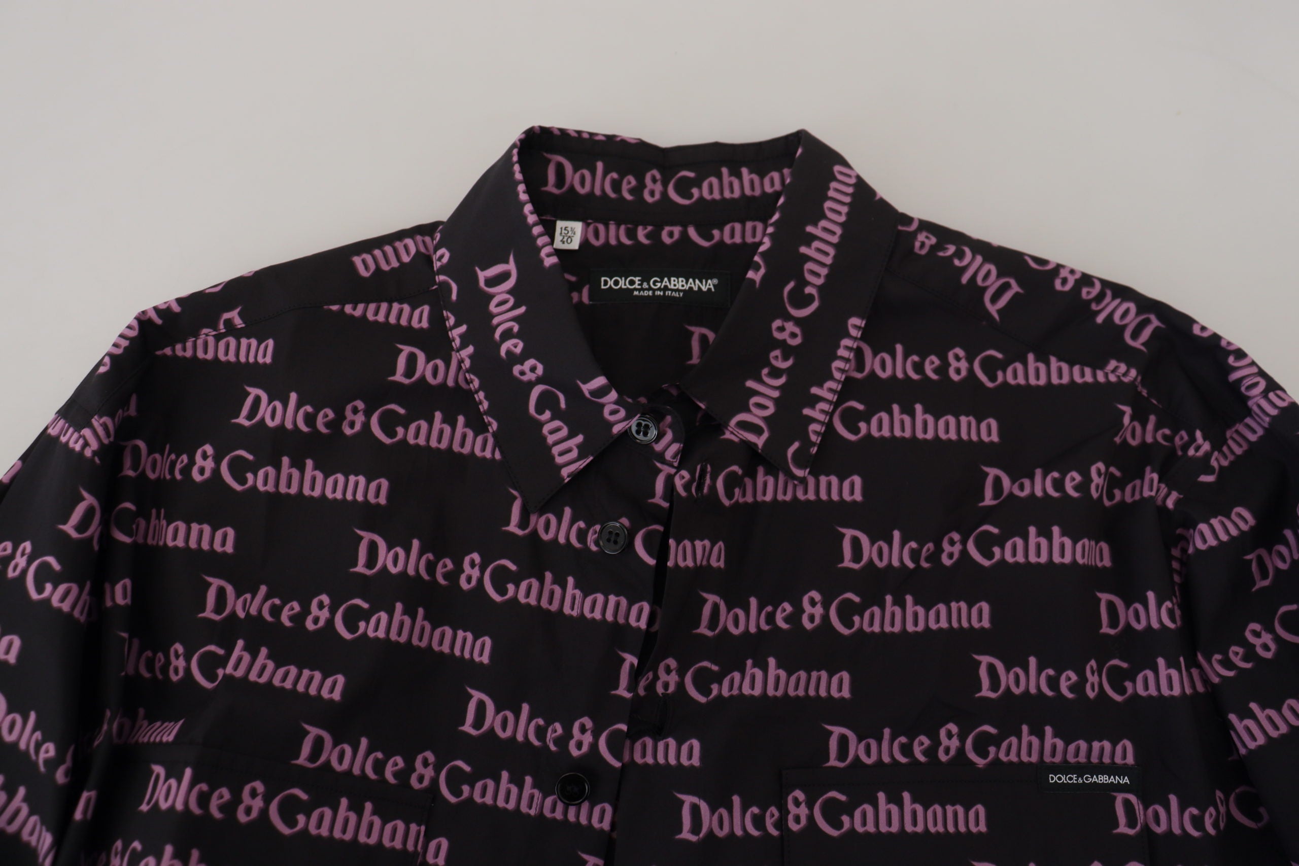 Dolce & Gabbana Black Purple Logo Slim Dress Formal Shirt Dolce & Gabbana