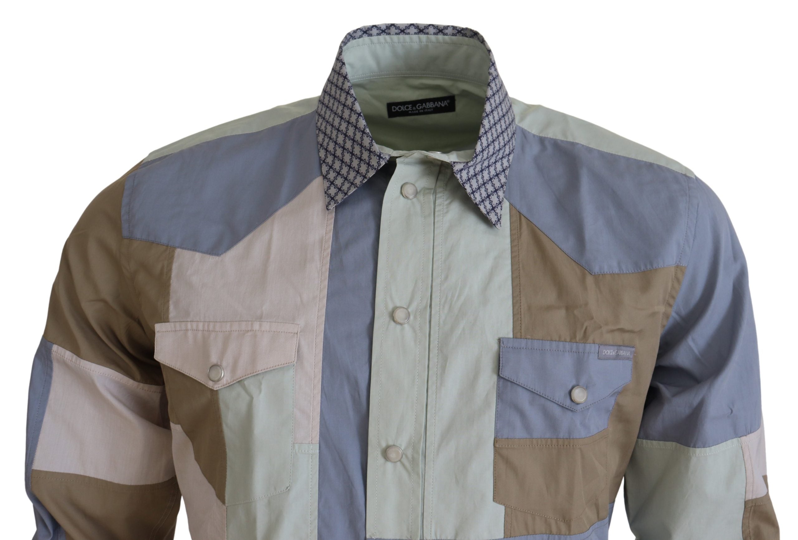 Dolce & Gabbana Multicolor Cotton Patchwork Slim Shirt Dolce & Gabbana