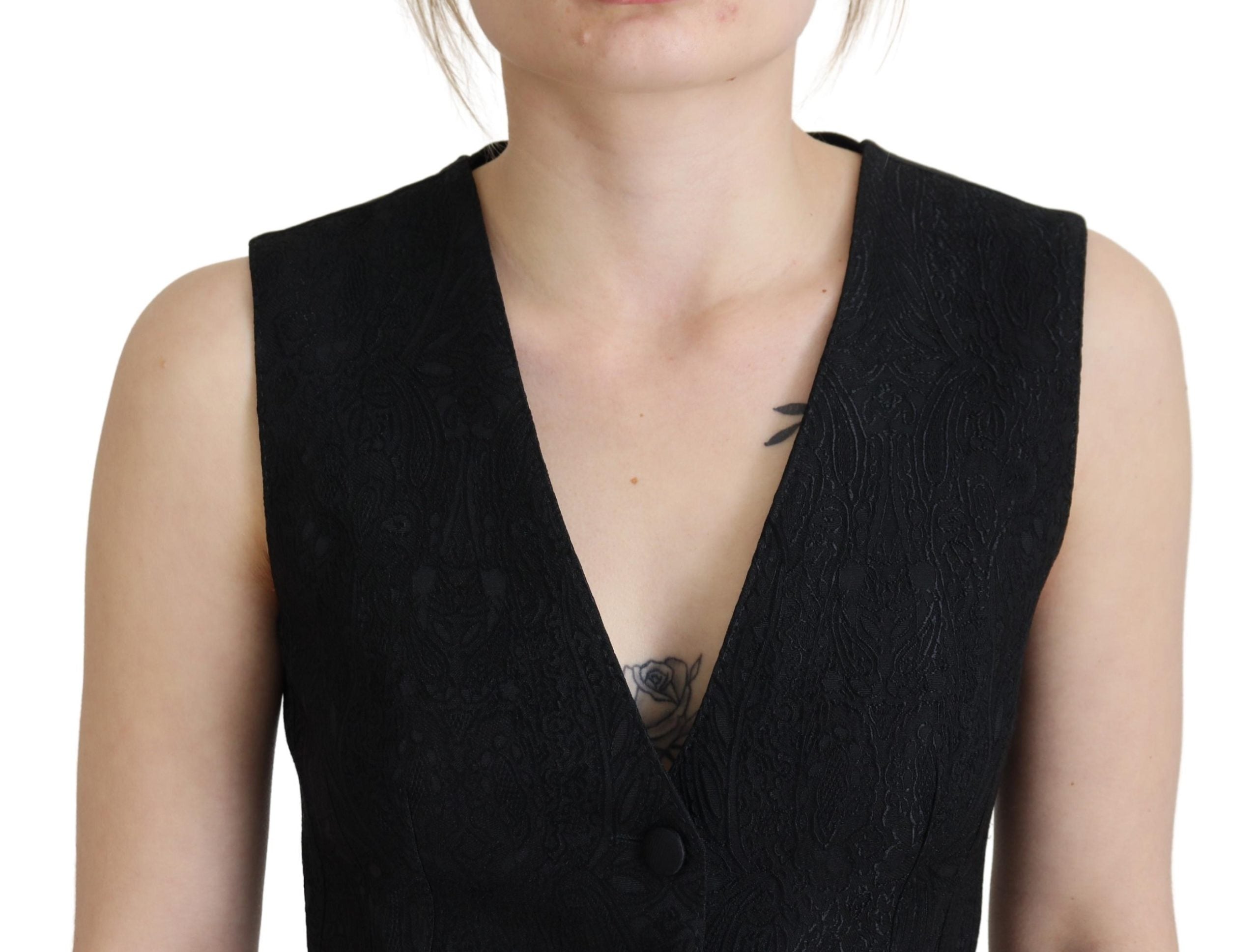 Dolce & Gabbana Black Brocade Button Down Sleeveless Vest Top Dolce & Gabbana
