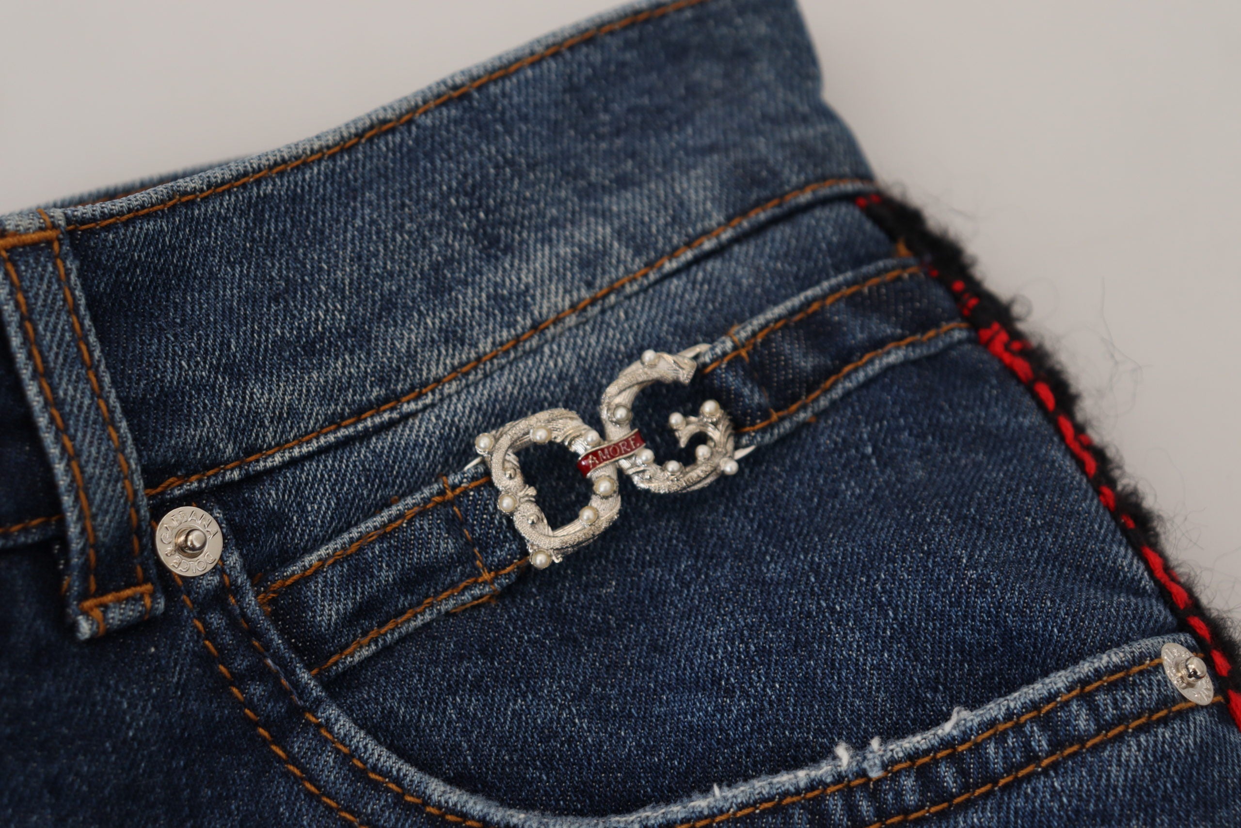 Dolce & Gabbana Blue Checkered Back Skinny Denim Jeans Dolce & Gabbana