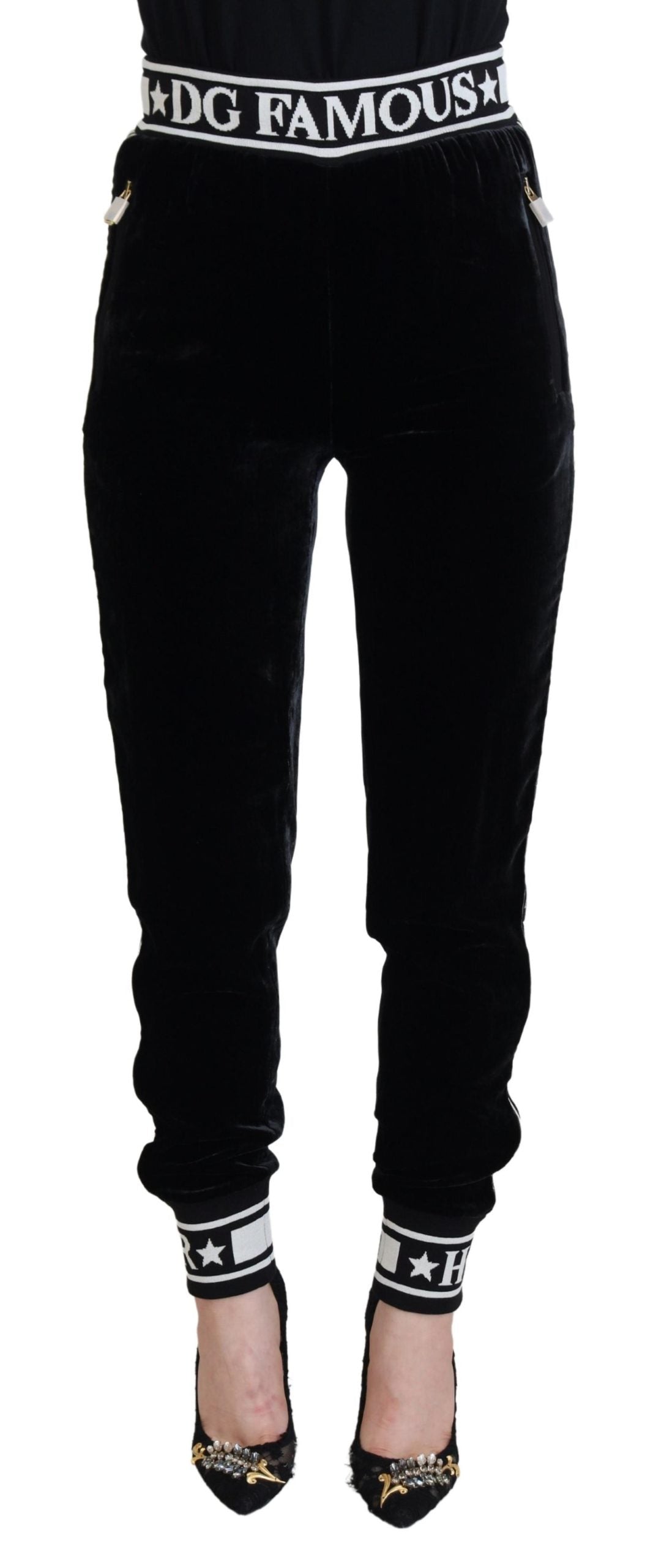 Dolce & Gabbana Black DG Logo Velvet Trouser Pants Dolce & Gabbana