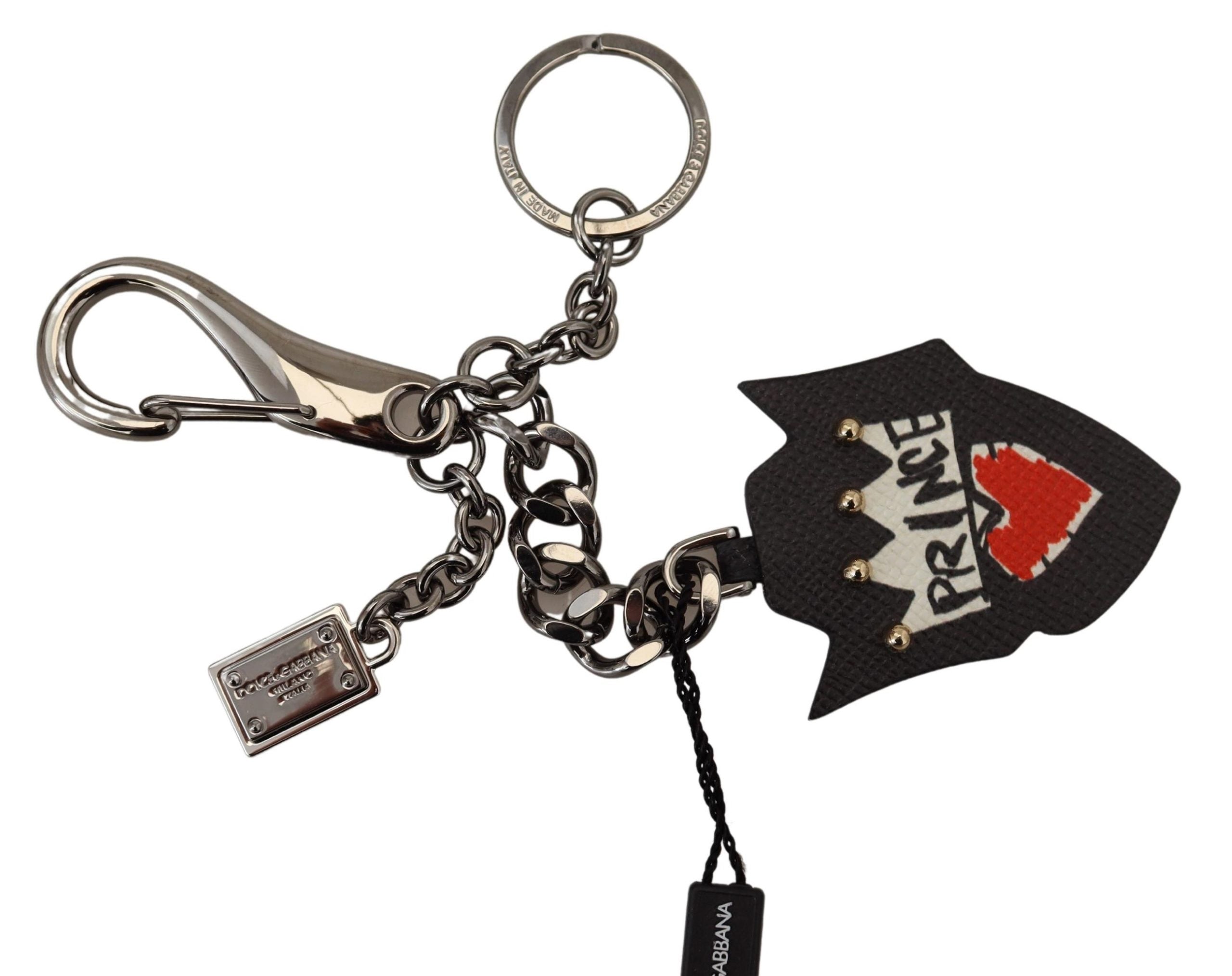 Dolce & Gabbana Black Prince Studs Logo Silver Brass Keychain Dolce & Gabbana