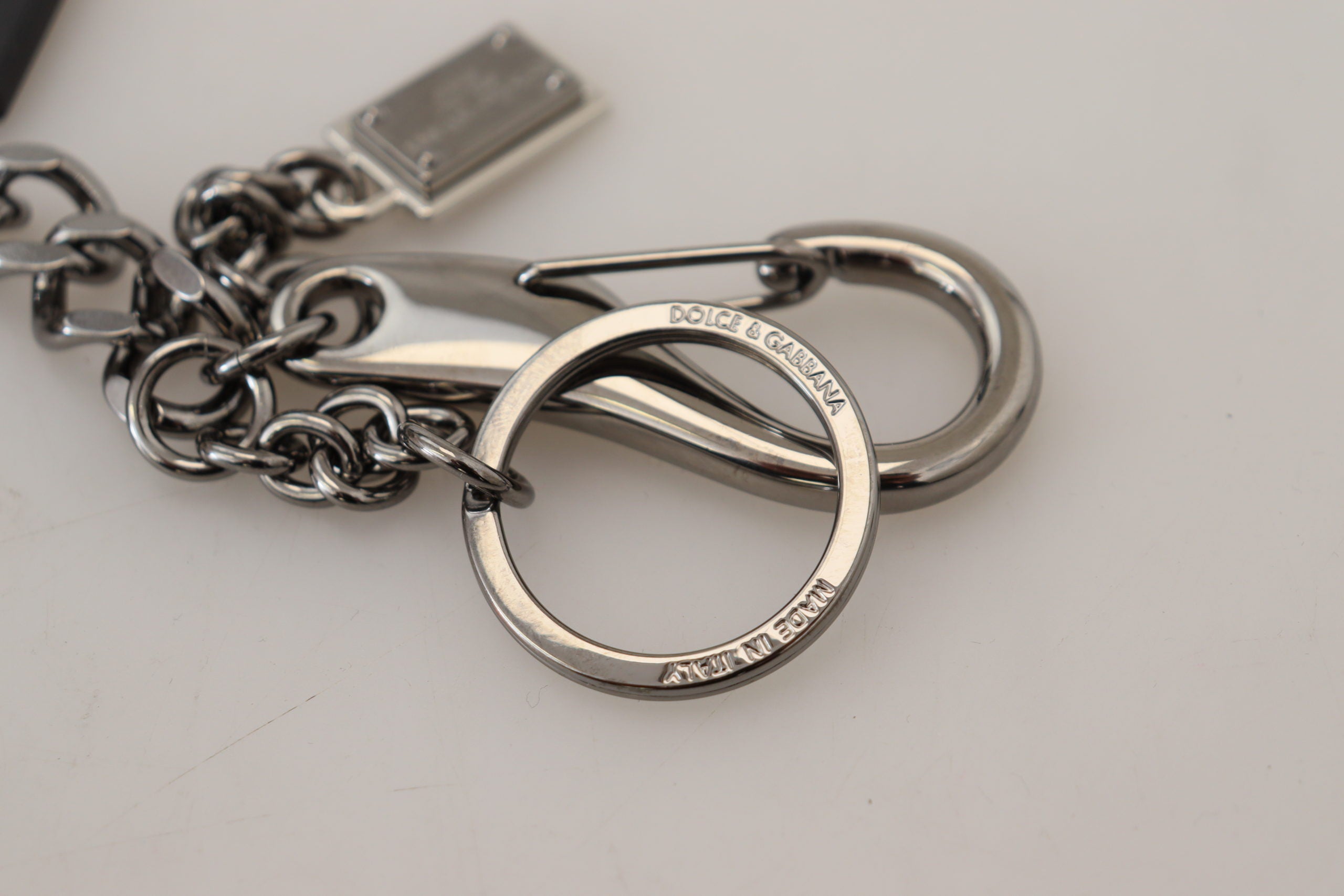 Dolce & Gabbana Black Prince Studs Logo Silver Brass Keychain Dolce & Gabbana