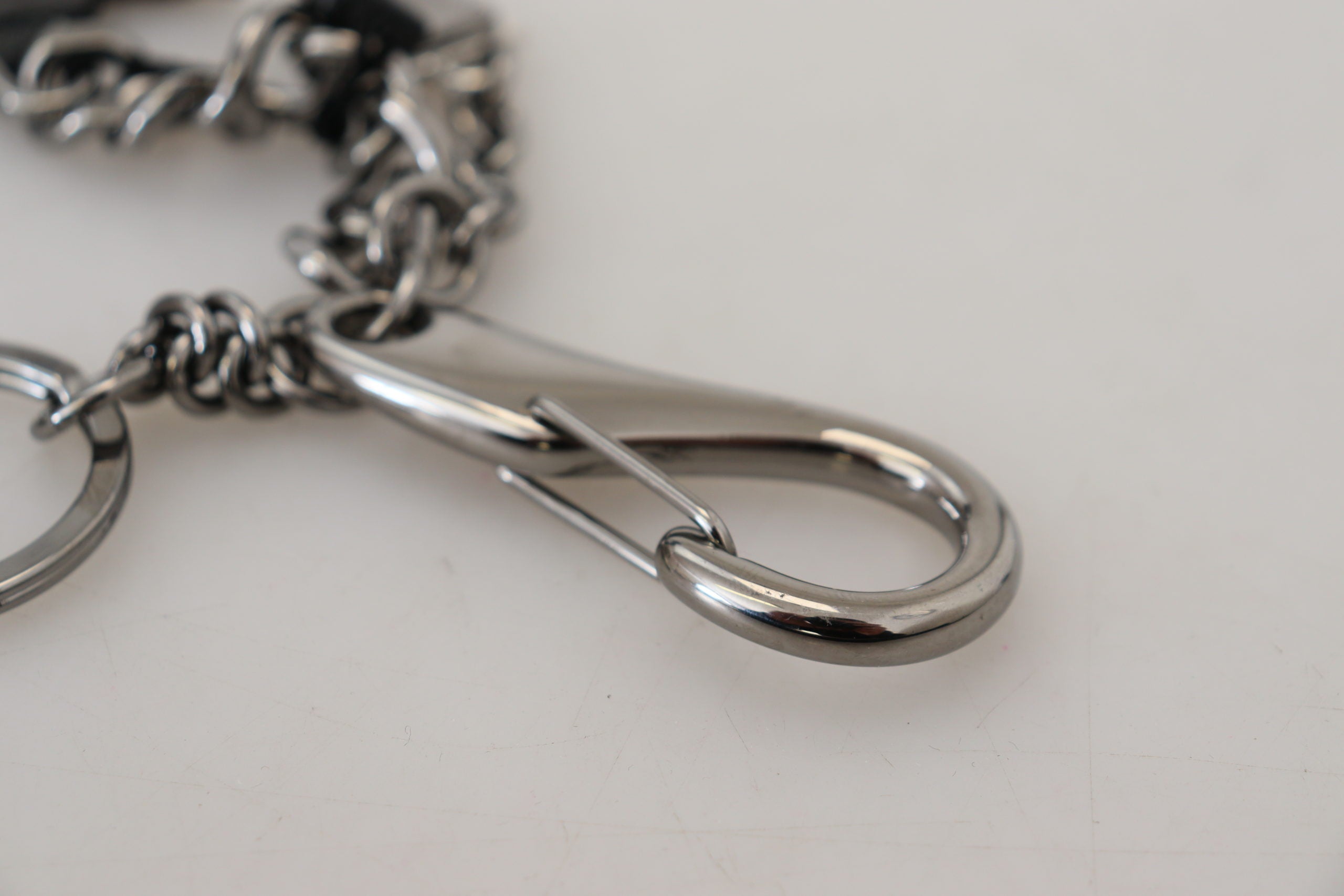 Dolce & Gabbana Black Prince Studs Logo Silver Brass Keychain Dolce & Gabbana