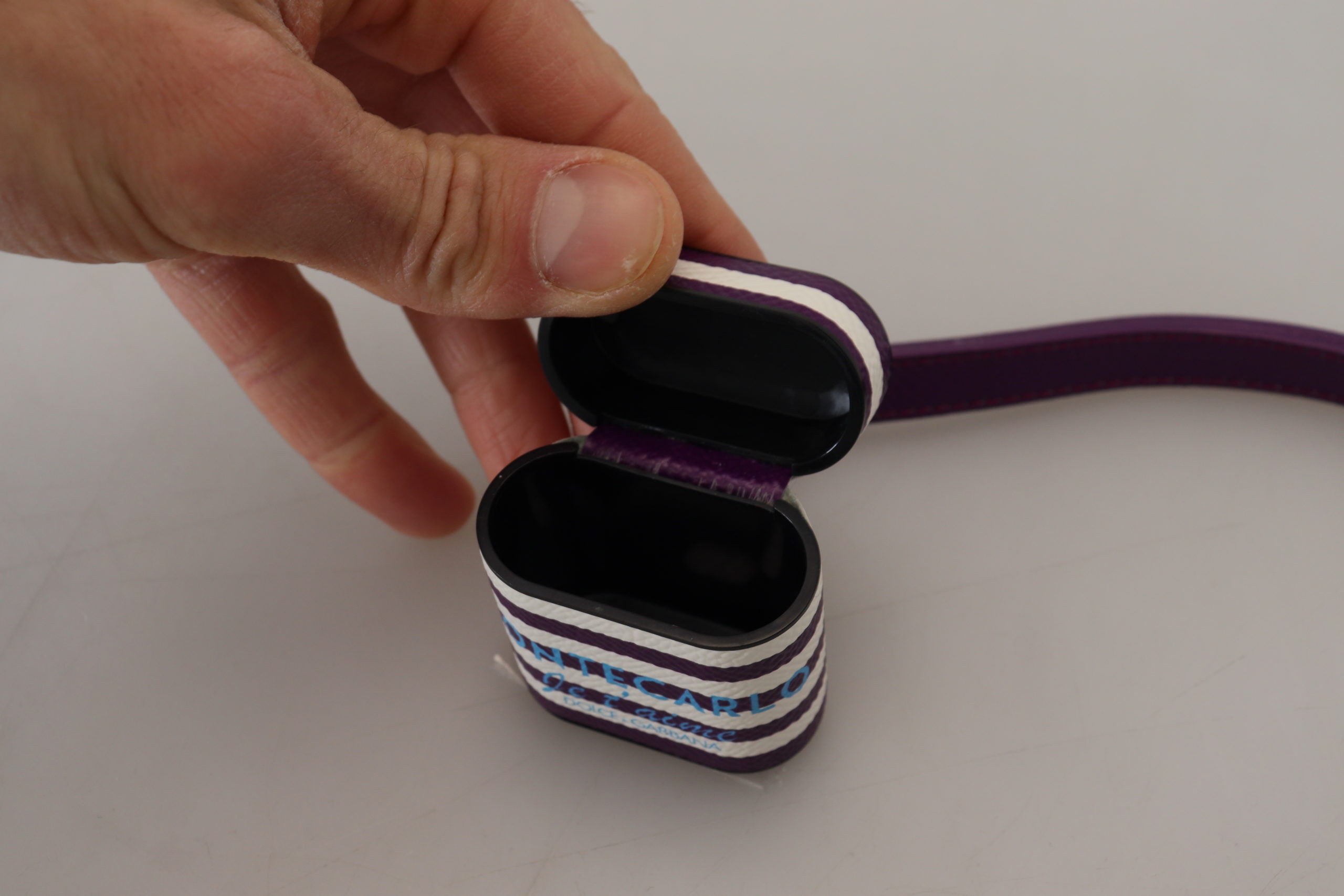 Dolce & Gabbana Purple Leather Strap Gold Metal Logo Airpods Case Dolce & Gabbana