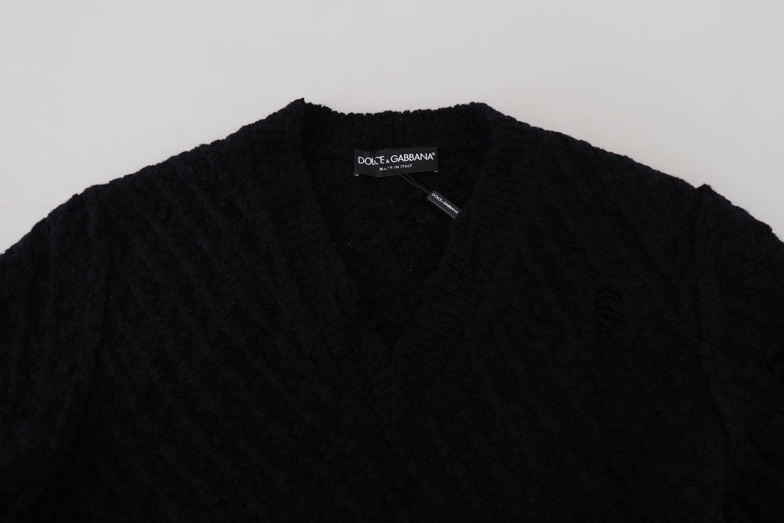 Dolce & Gabbana Black Wool V-neck Knitted Pullover Sweater Dolce & Gabbana