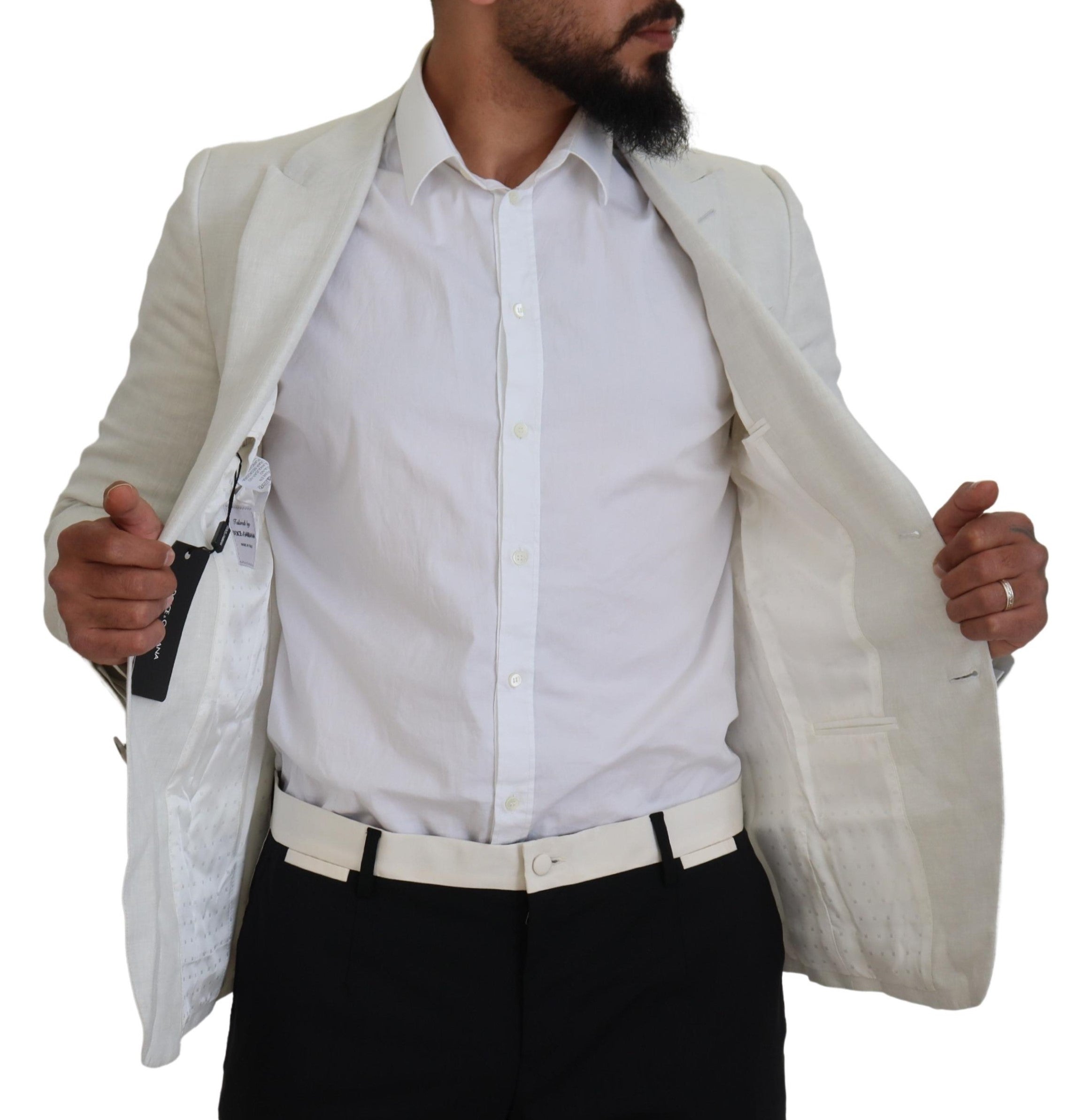 Dolce & Gabbana White Linen Slim Fit Jacket Blazer Dolce & Gabbana