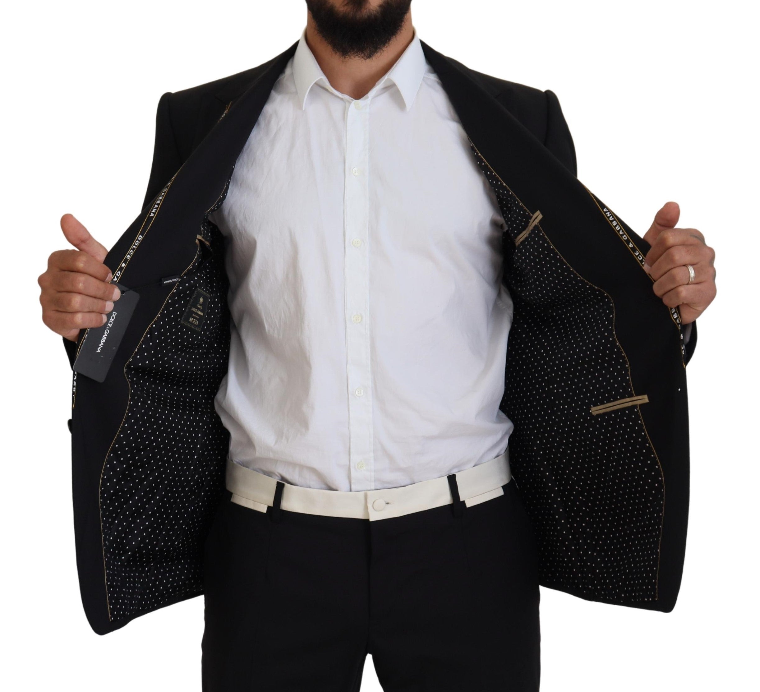 Dolce & Gabbana Black Wool Stretch Slim Fit Jacket Blazer Dolce & Gabbana