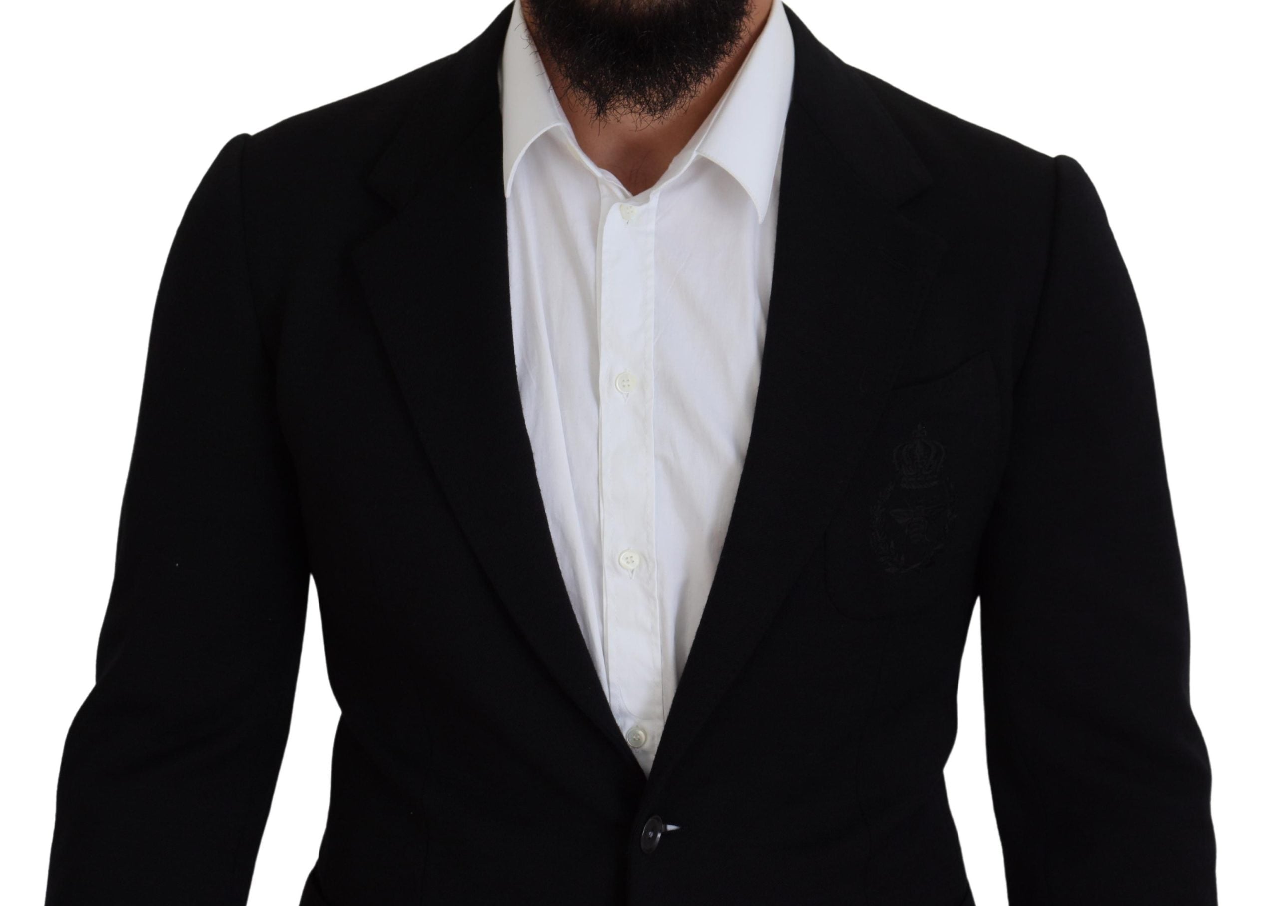 Dolce & Gabbana Black Wool Crown Slim Fit Jacket Blazer Dolce & Gabbana