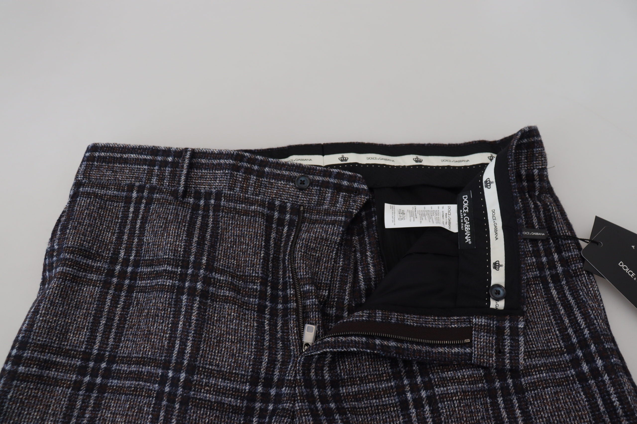 Dolce & Gabbana Gray Checkered Mid Waist Men Pants Dolce & Gabbana