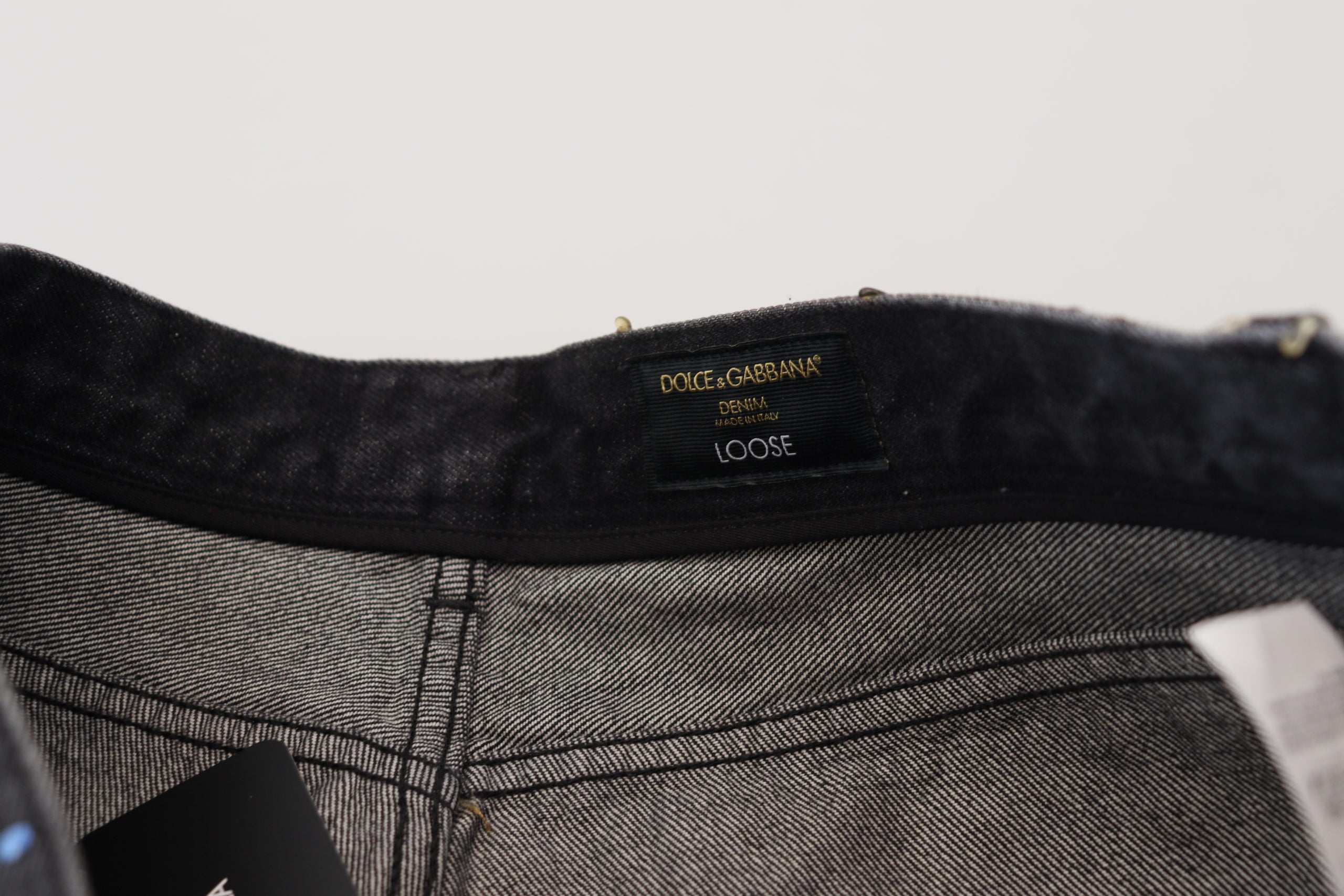 Dolce & Gabbana Black Multicolor Print Tattered Denim Jeans Dolce & Gabbana