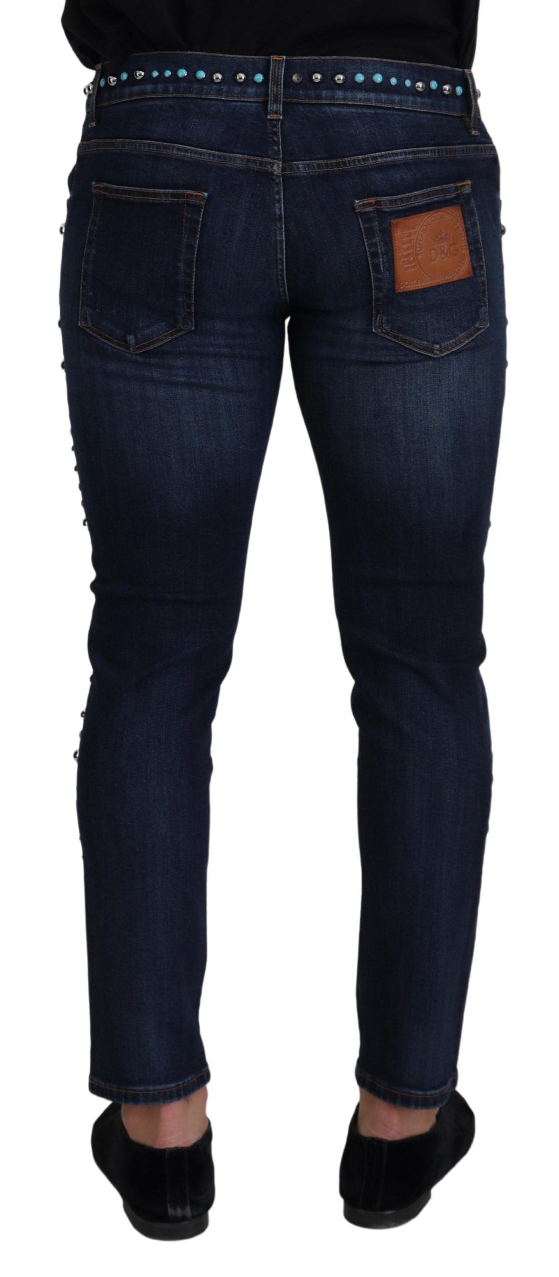 Dolce & Gabbana Blue Cotton Studded Low Waist Denim Jeans Dolce & Gabbana