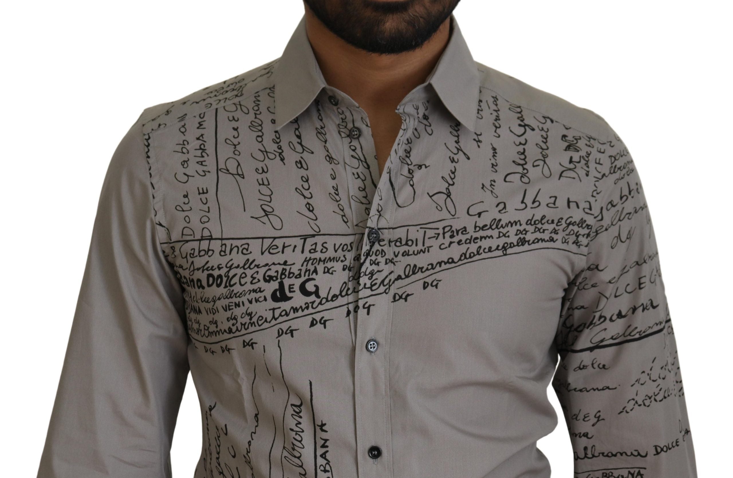 Dolce & Gabbana Gray Printed Cotton Slim Dress GOLD Shirt Dolce & Gabbana
