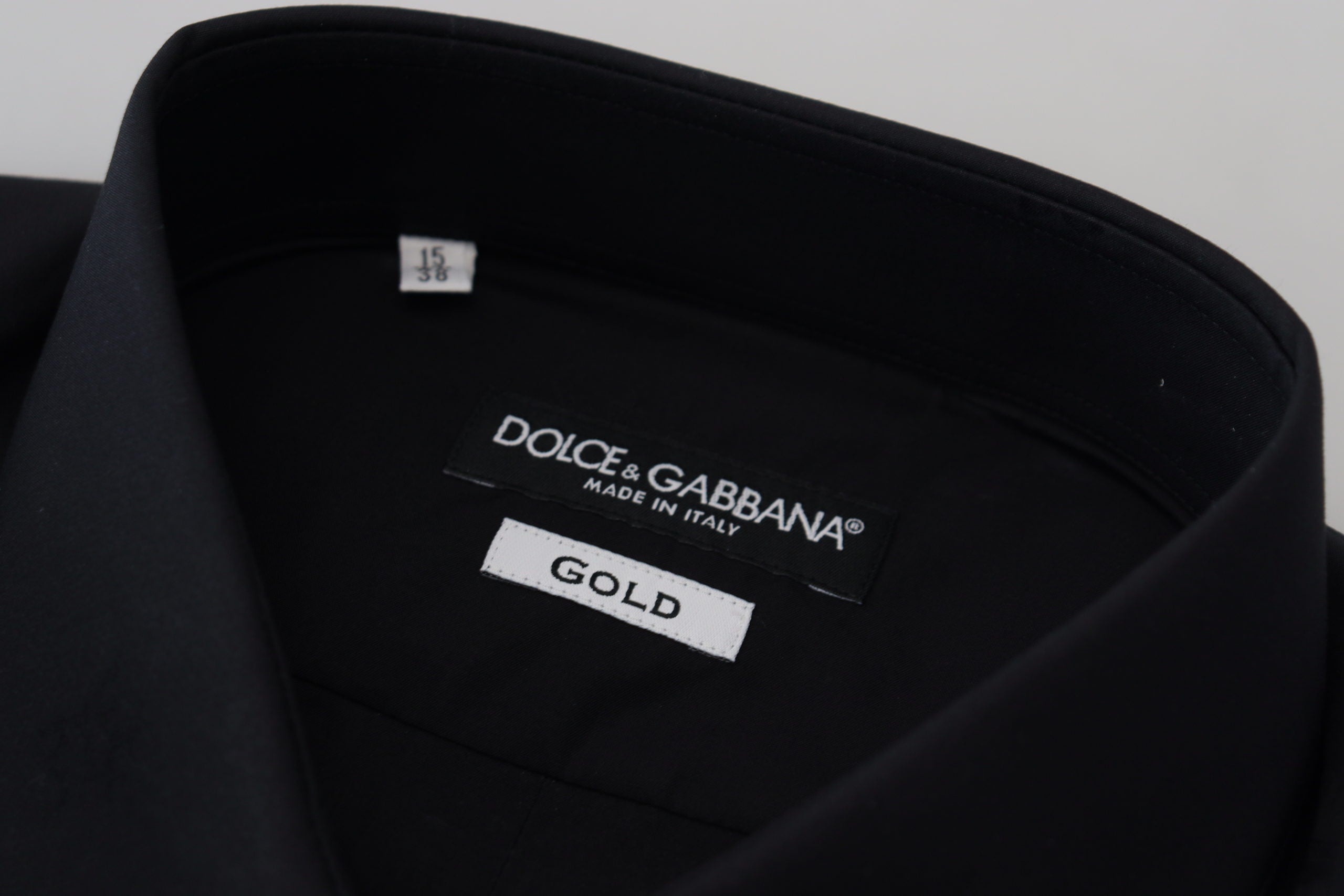 Dolce & Gabbana Black Cotton Slim Fit Formal Dress GOLD Shirt Dolce & Gabbana