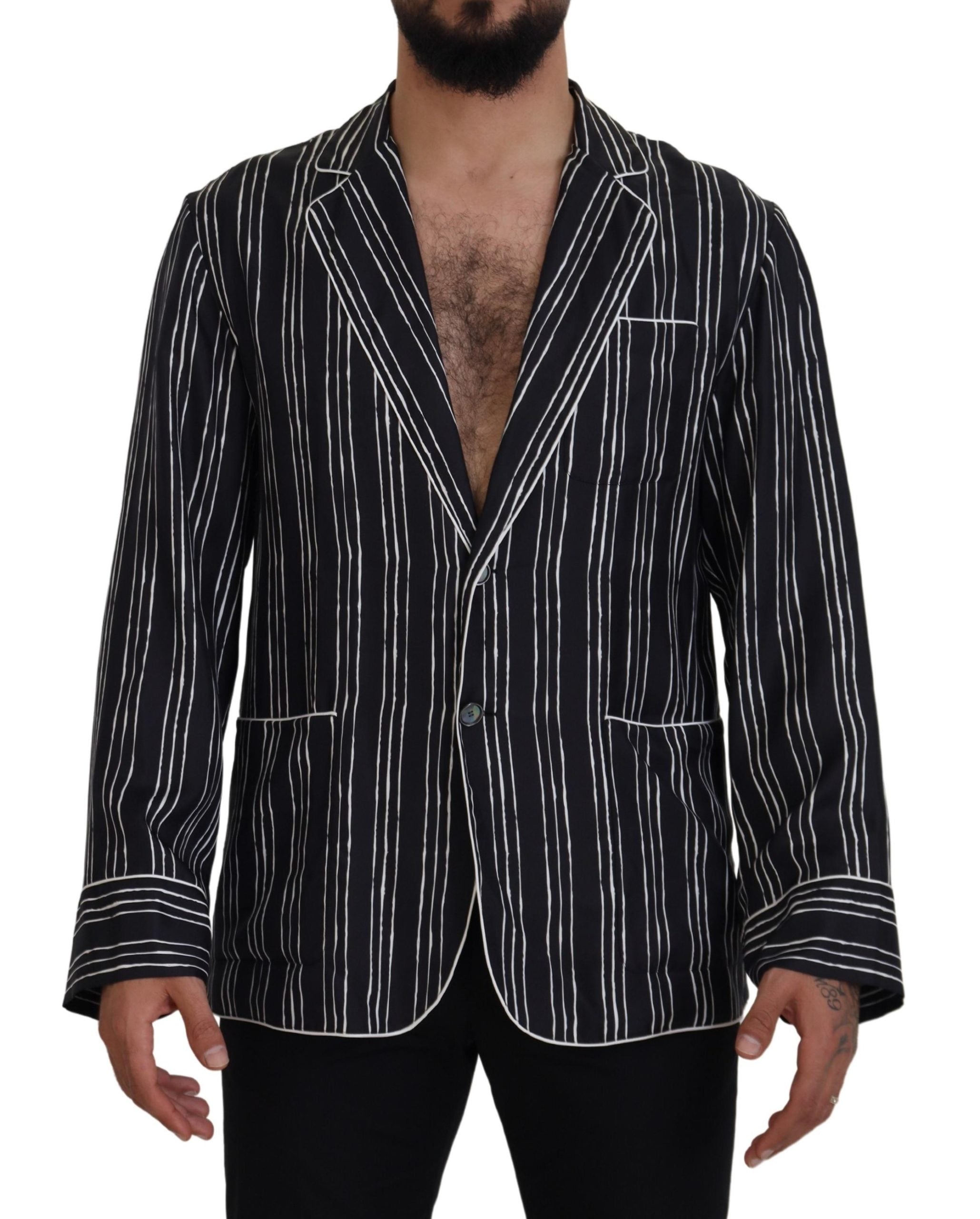 Dolce & Gabbana Blue Striped Silk Pajama Shirt Jacket Dolce & Gabbana
