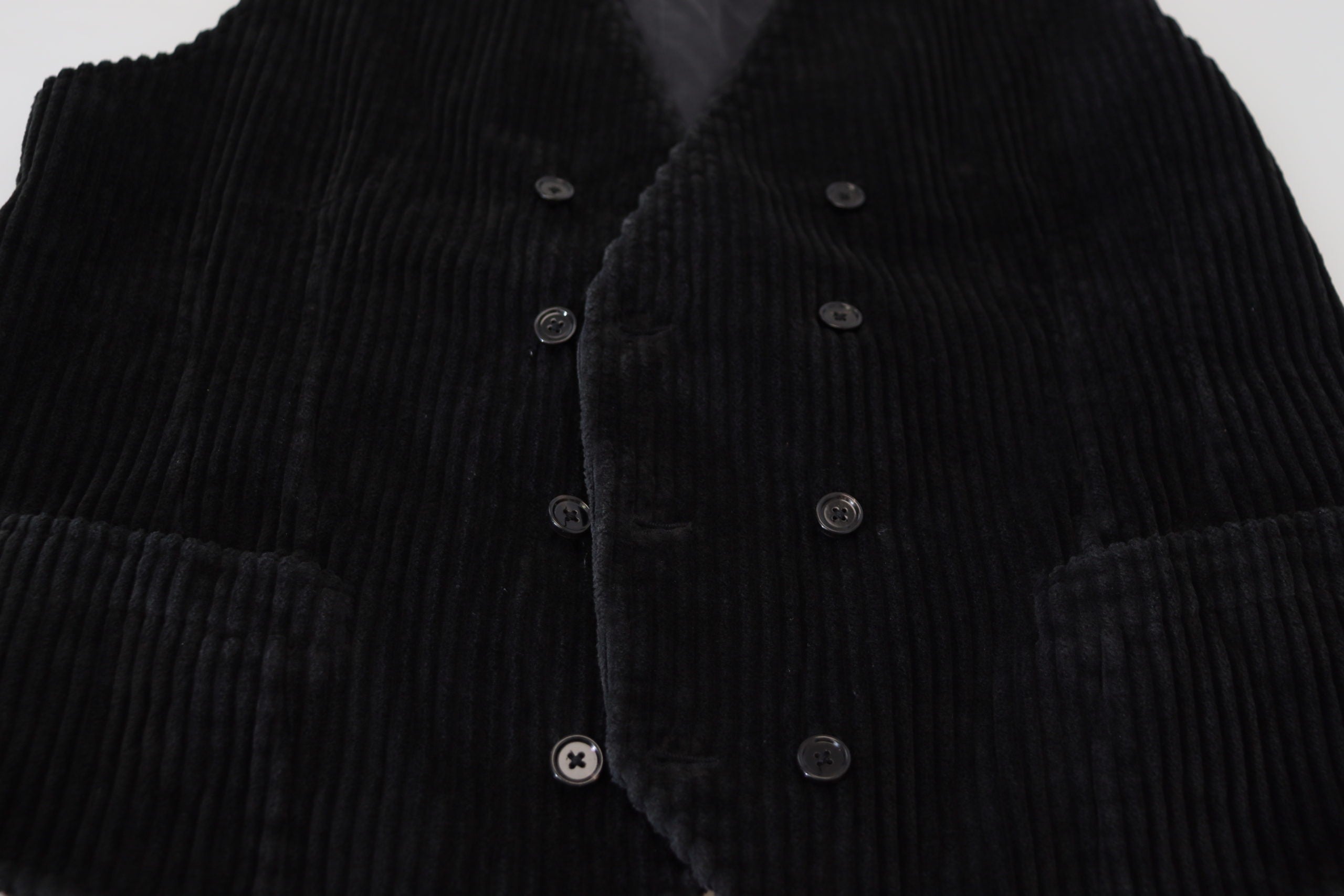 Dolce & Gabbana Black Cotton Double Breasted Waistcoat Vest Dolce & Gabbana