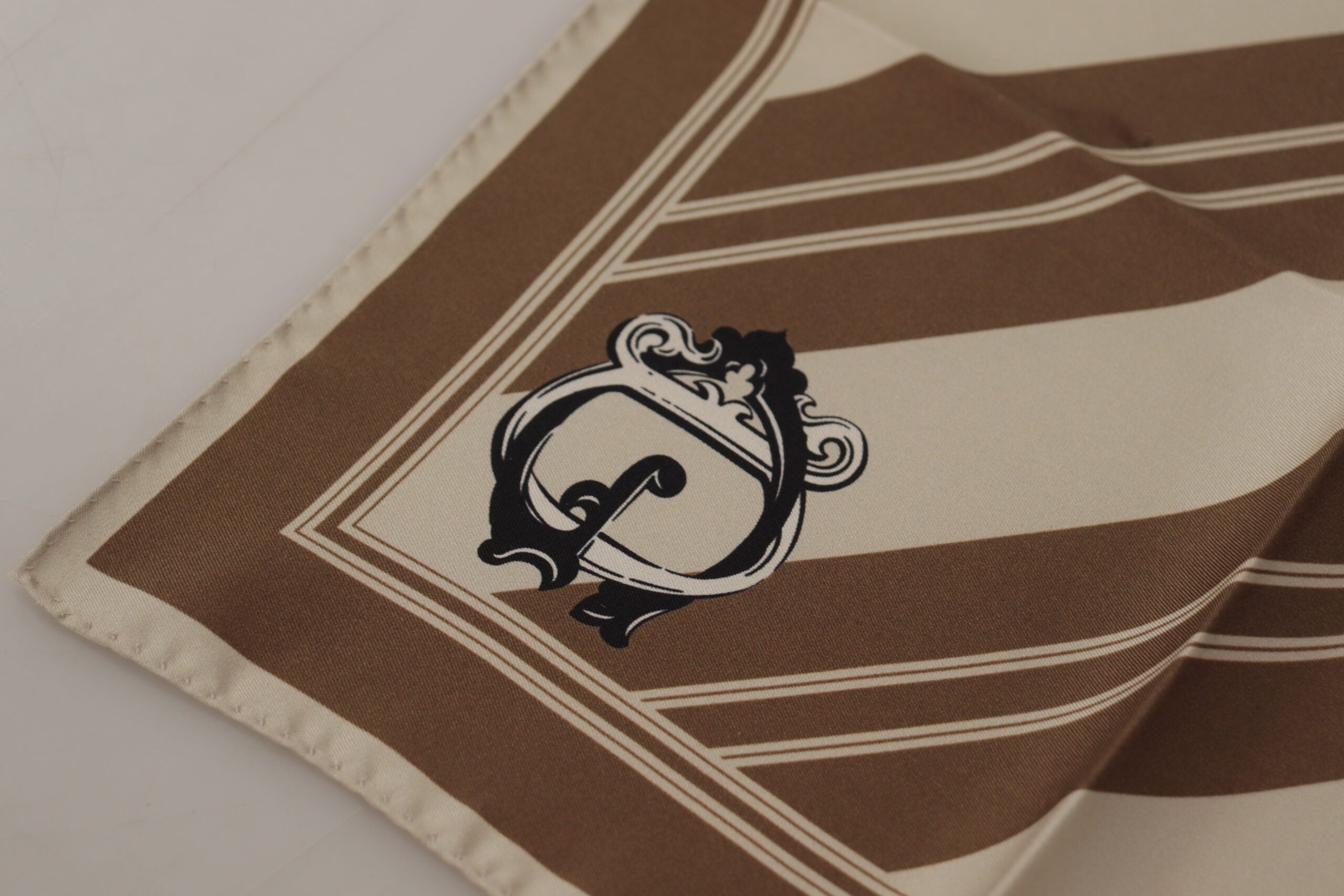 Dolce & Gabbana Brown Stripes DG Logo Square Mens Handkerchief Scarf Dolce & Gabbana