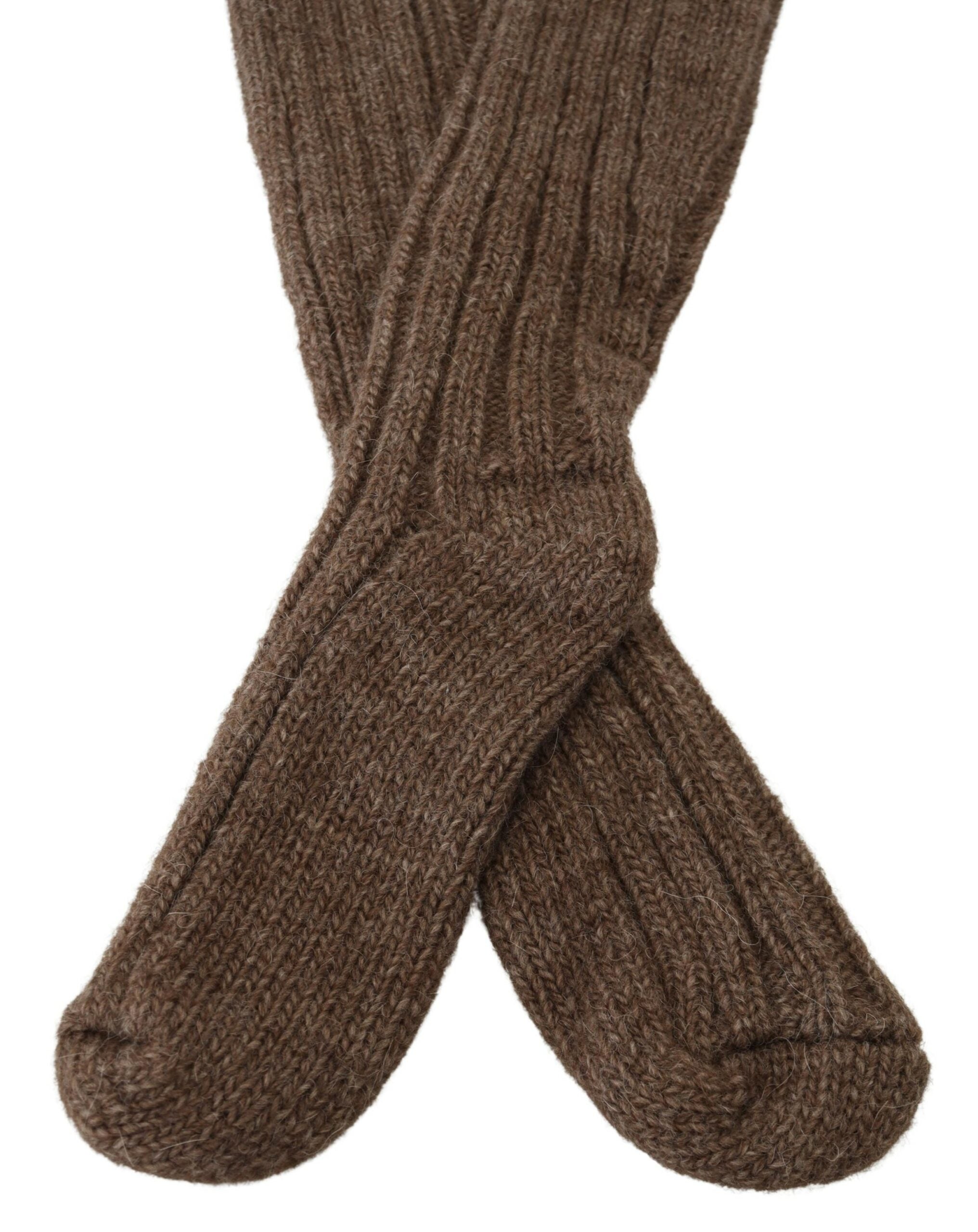 Dolce & Gabbana Brown Wool Knit Calf Long Women Socks Dolce & Gabbana