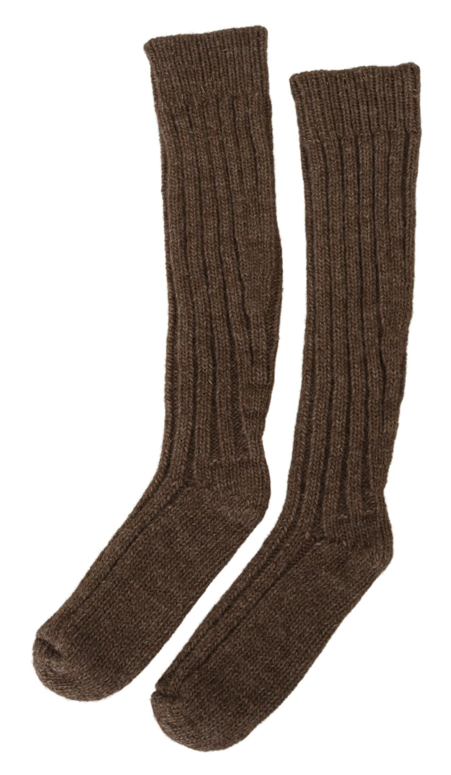 Dolce & Gabbana Brown Wool Knit Calf Long Women Socks Dolce & Gabbana