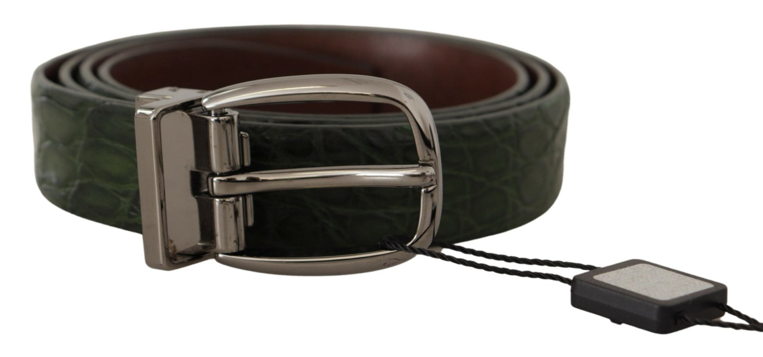 Dolce & Gabbana Green Exotic Leather Silver Buckle Belt Dolce & Gabbana