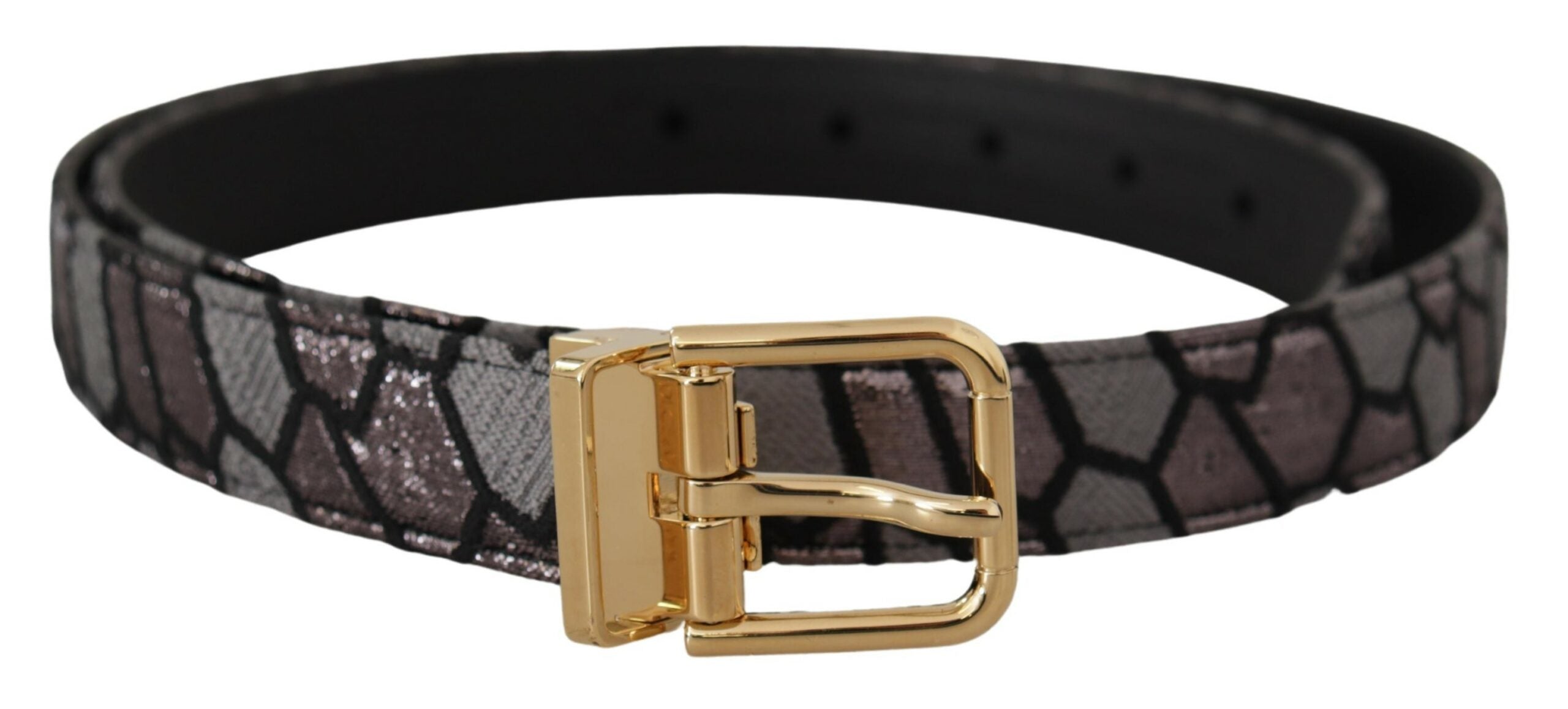 Dolce & Gabbana Multicolor Patchwork Leather Gold Jaquard Belt Dolce & Gabbana