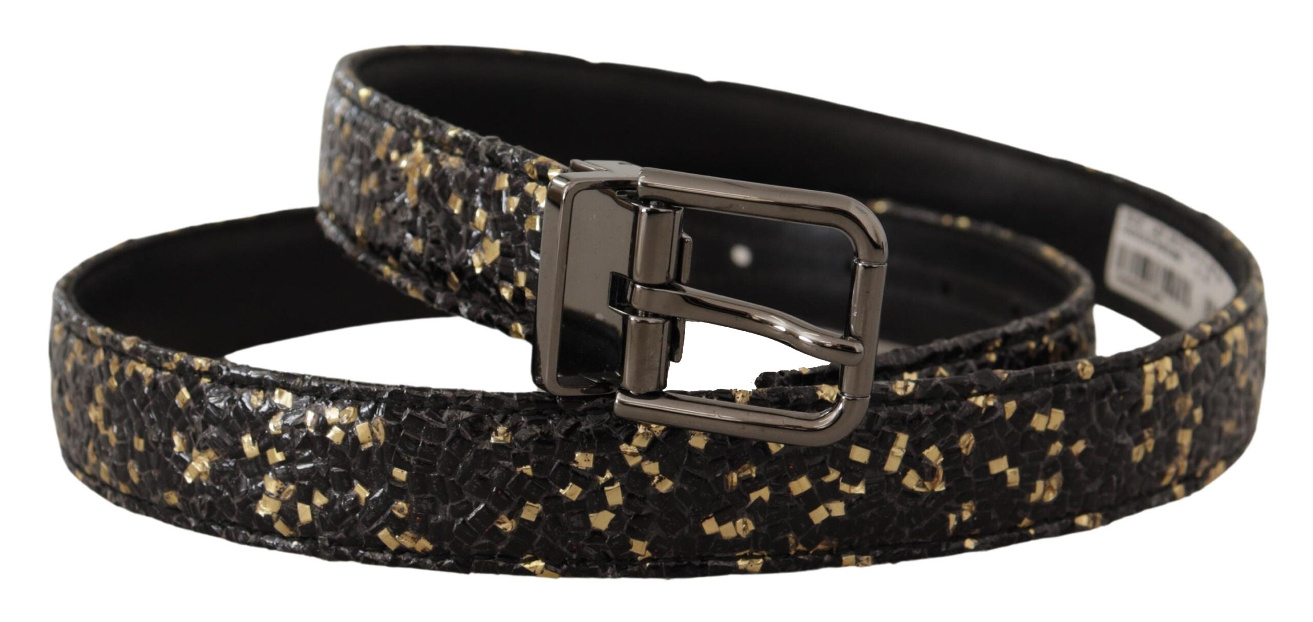 Dolce & Gabbana Gold Black Two-toned Leather Chrome Buckle Belt Dolce & Gabbana