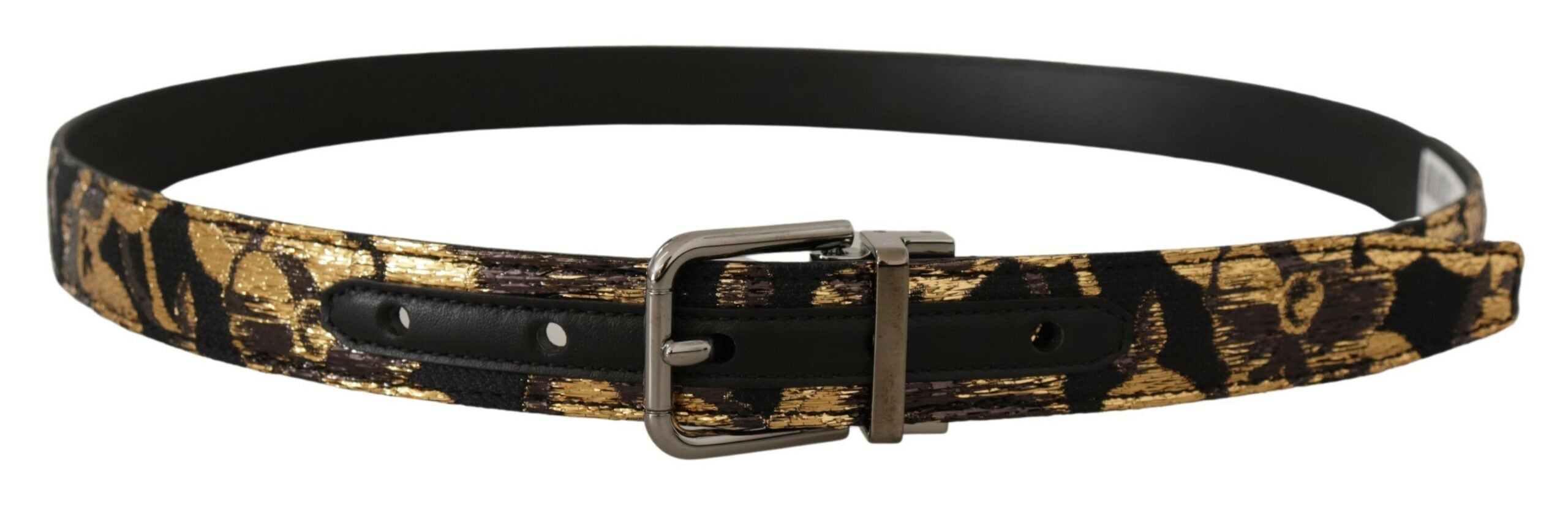 Dolce & Gabbana Multicolor Jacquard Leather Logo Metal Buckle Belt Dolce & Gabbana
