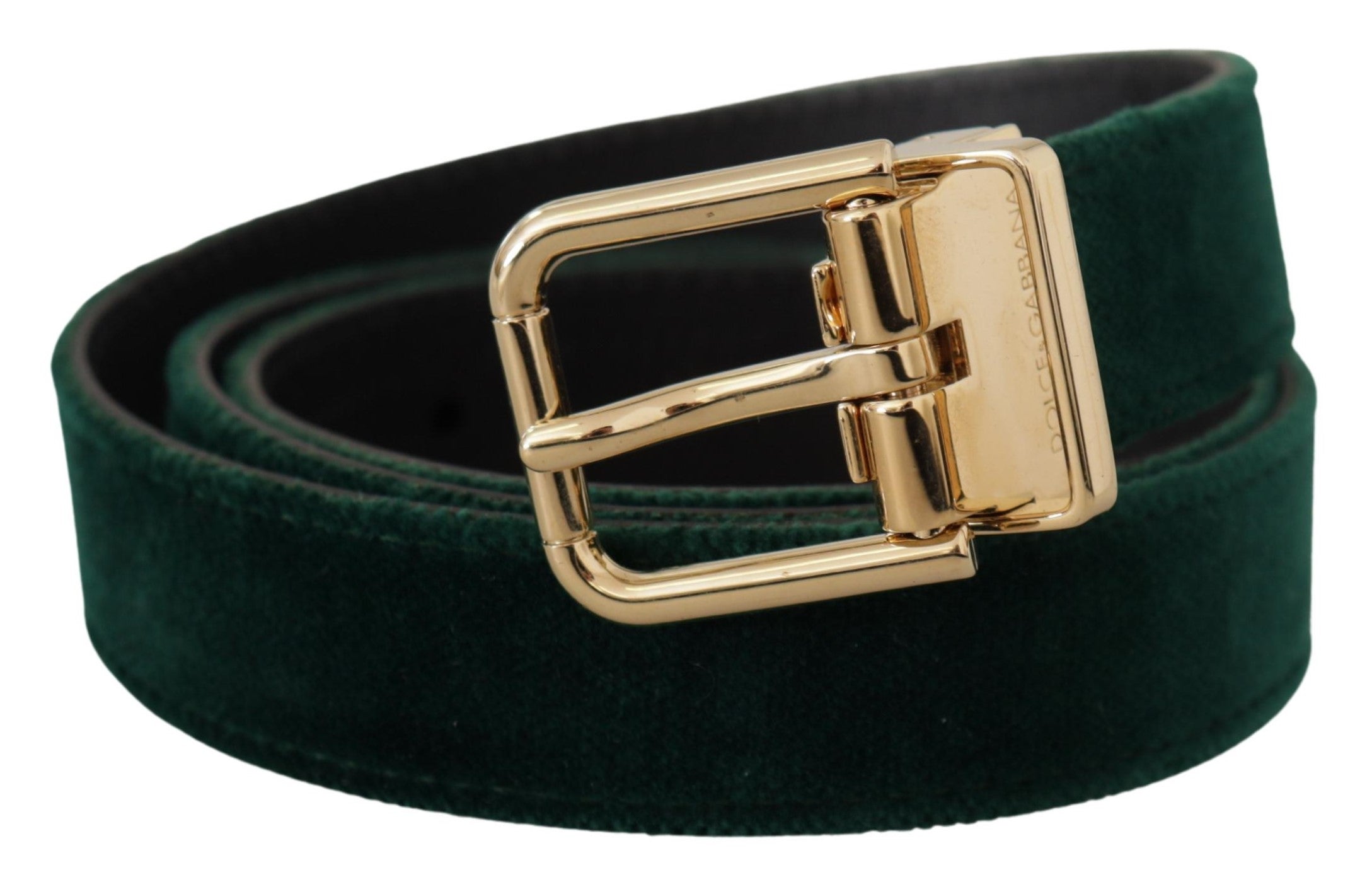 Dolce & Gabbana Green Velvet Leather Gold Metal Logo Belt Dolce & Gabbana
