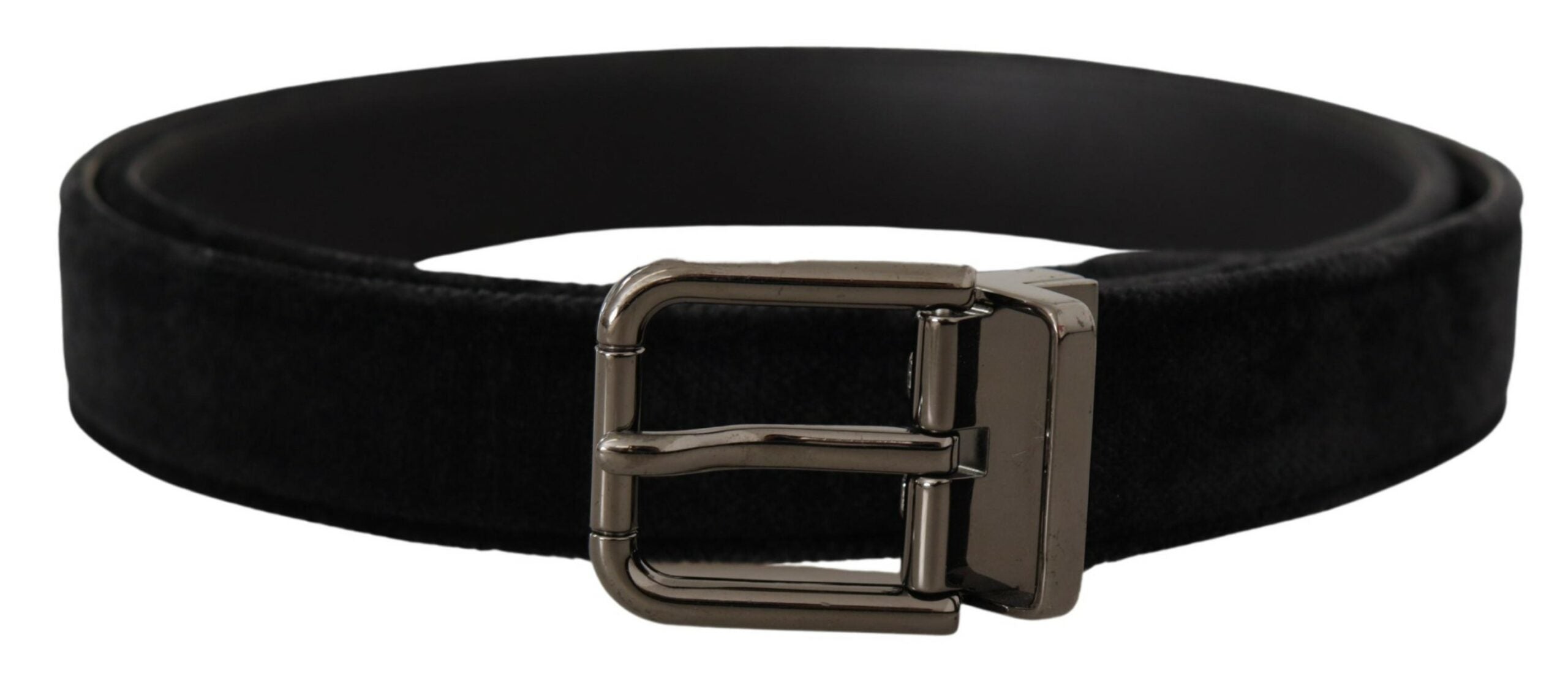 Dolce & Gabbana Black Velvet Silver Tone Logo Metal Buckle Belt Dolce & Gabbana