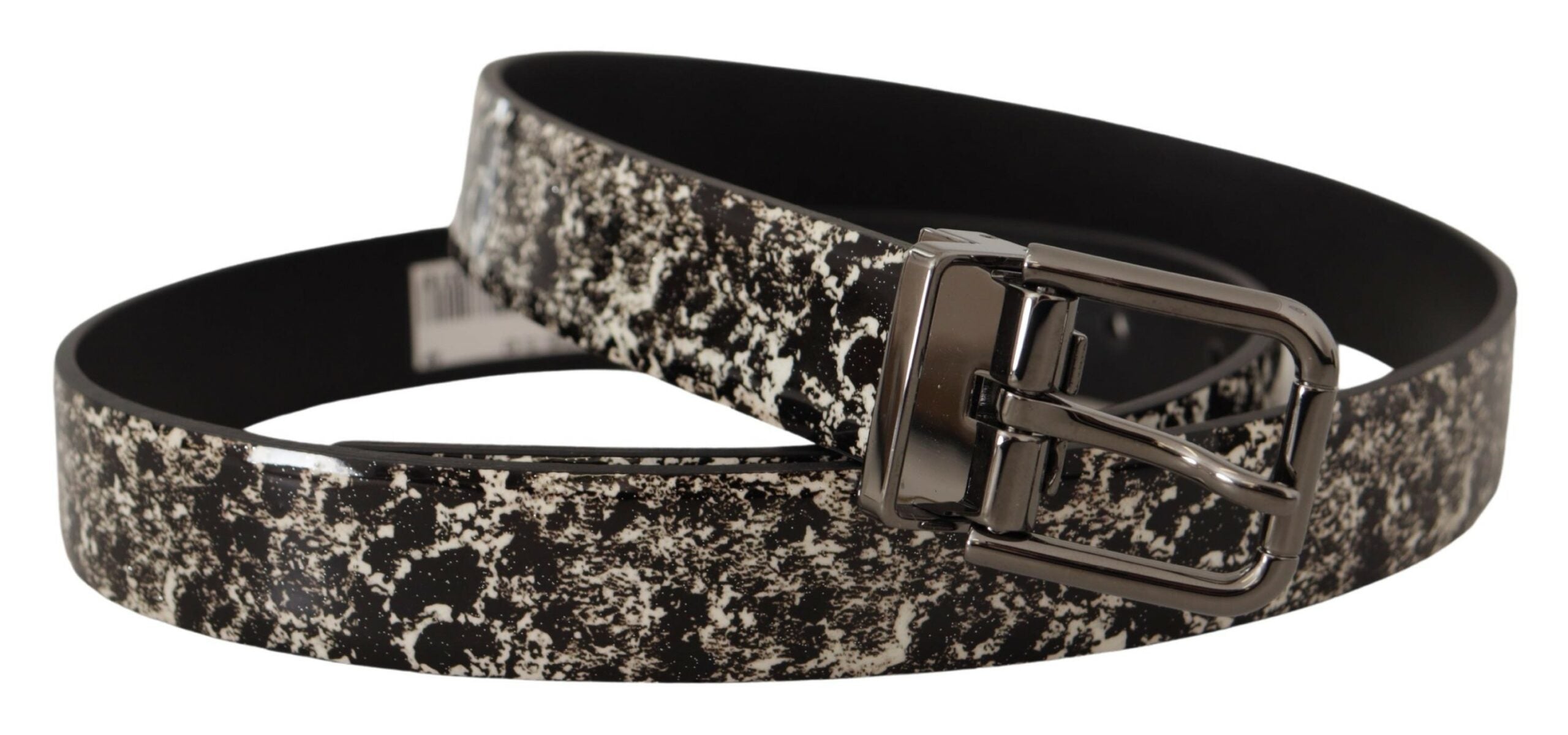 Dolce & Gabbana Black Marble Print Leather Gray Logo Belt Dolce & Gabbana