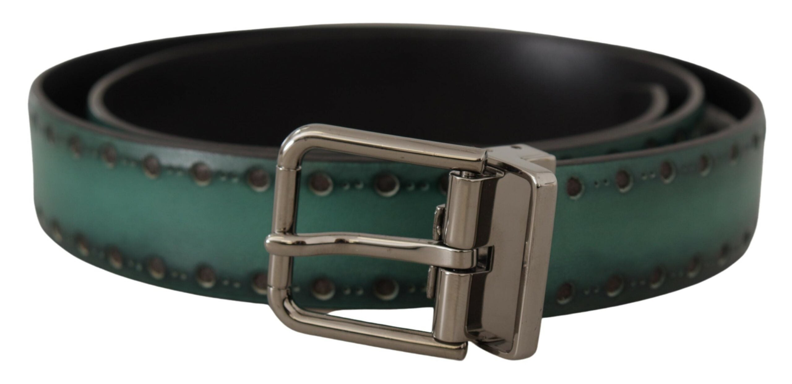 Dolce & Gabbana Green Giotto Leather Silver Metal Buckle Belt Dolce & Gabbana