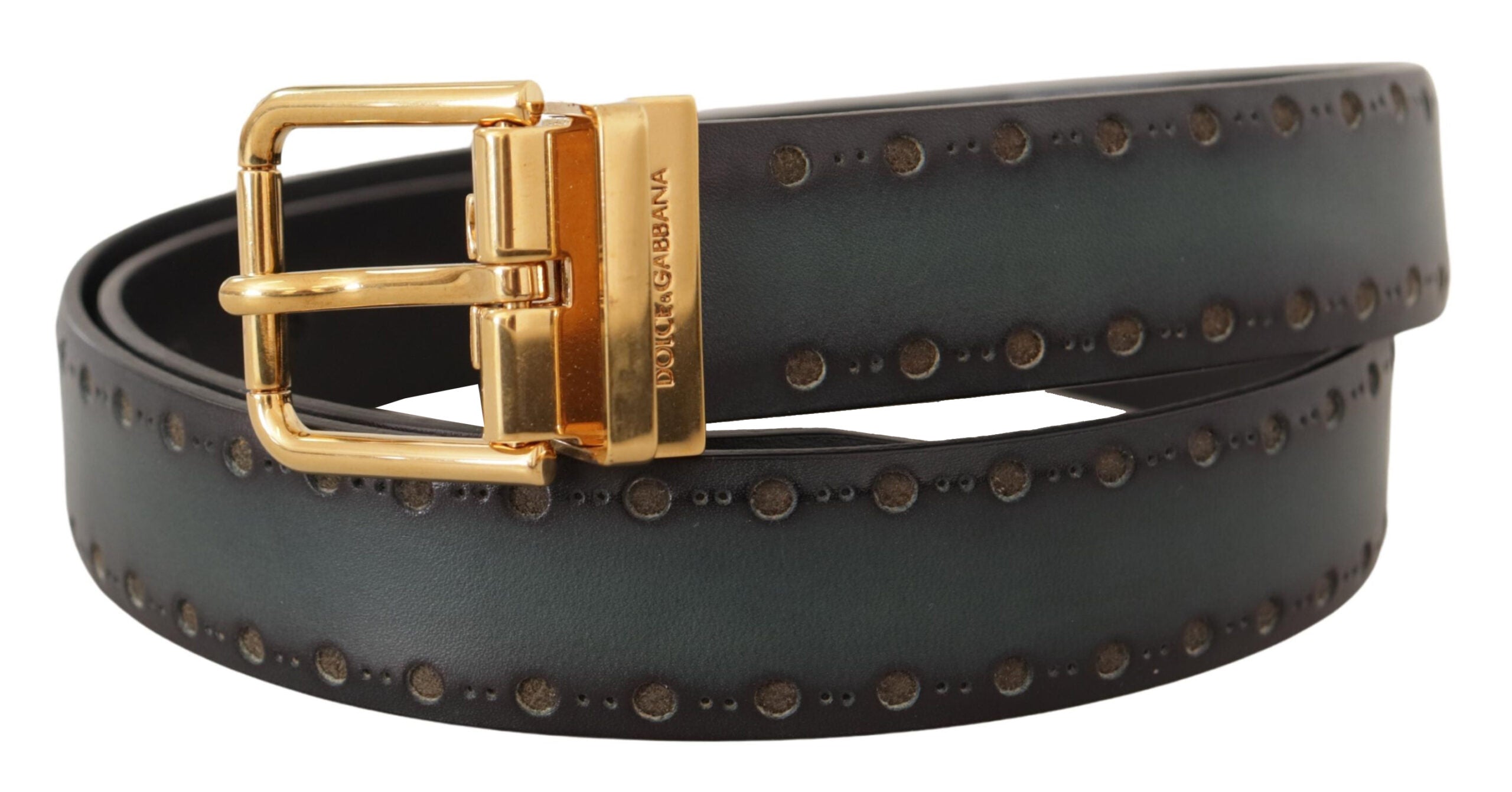 Dolce & Gabbana Green Perforated Leather Brass Metal Belt Dolce & Gabbana