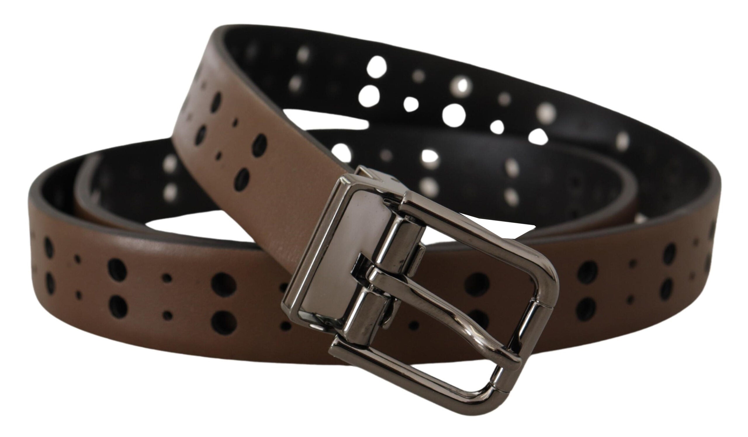 Dolce & Gabbana Dark Brown Perforated Leather Metal Belt Dolce & Gabbana