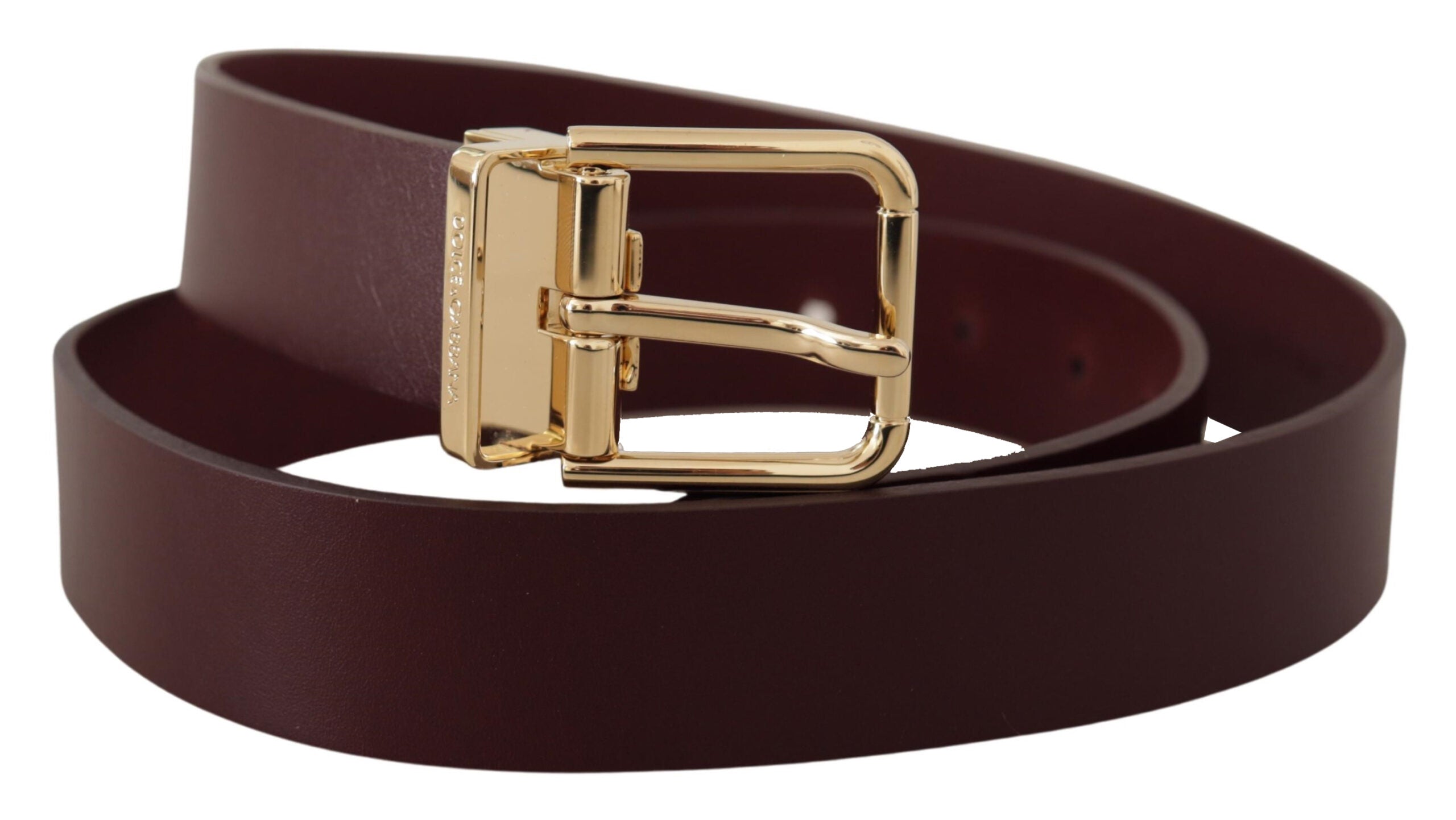 Dolce & Gabbana Maroon Vitello Leather Gold Metal Buckle Belt Dolce & Gabbana