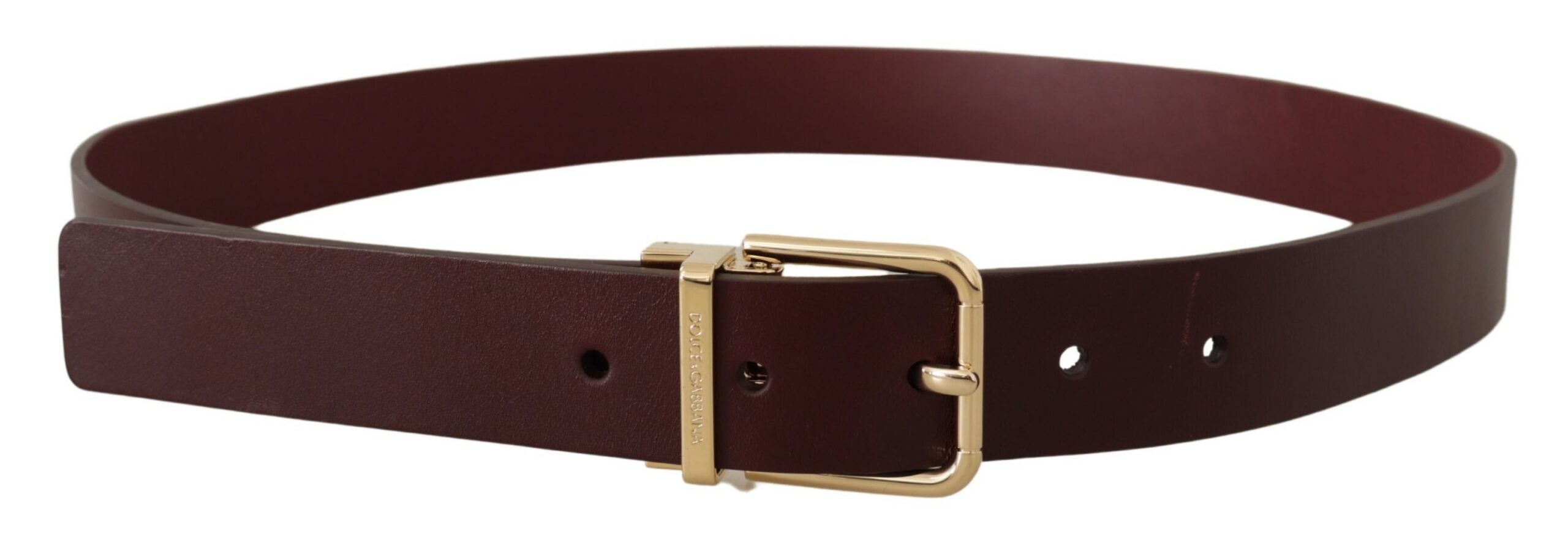 Dolce & Gabbana Maroon Vitello Leather Gold Metal Buckle Belt Dolce & Gabbana