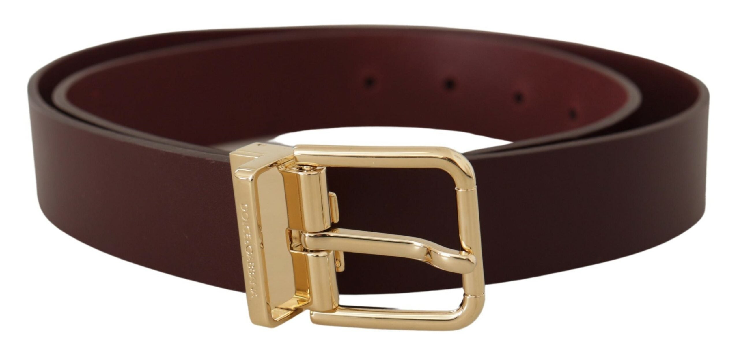 Dolce & Gabbana Maroon Vitello Leather Gold Metal Buckle Belt Dolce & Gabbana