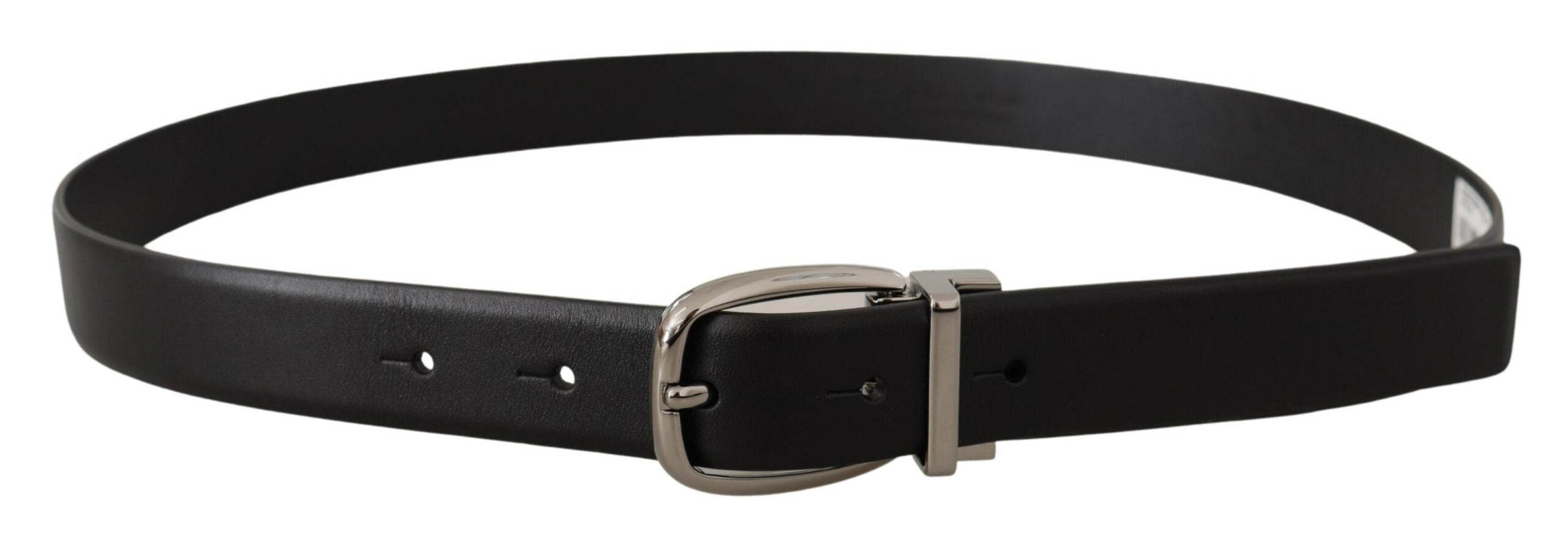Dolce & Gabbana Black Leather Silver Metal Chrome Logo Buckle Belt Dolce & Gabbana
