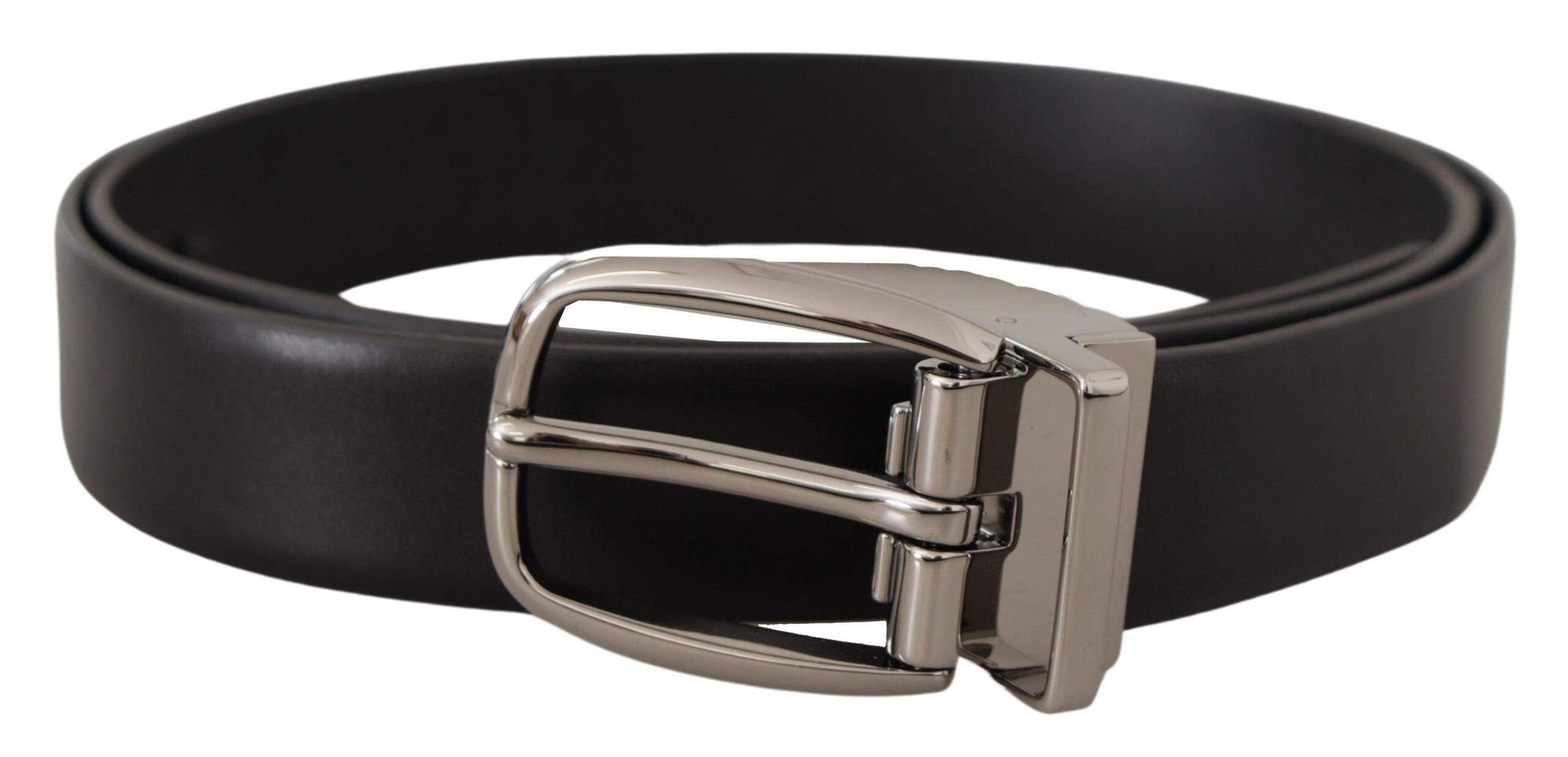 Dolce & Gabbana Black Leather Silver Metal Chrome Logo Buckle Belt Dolce & Gabbana